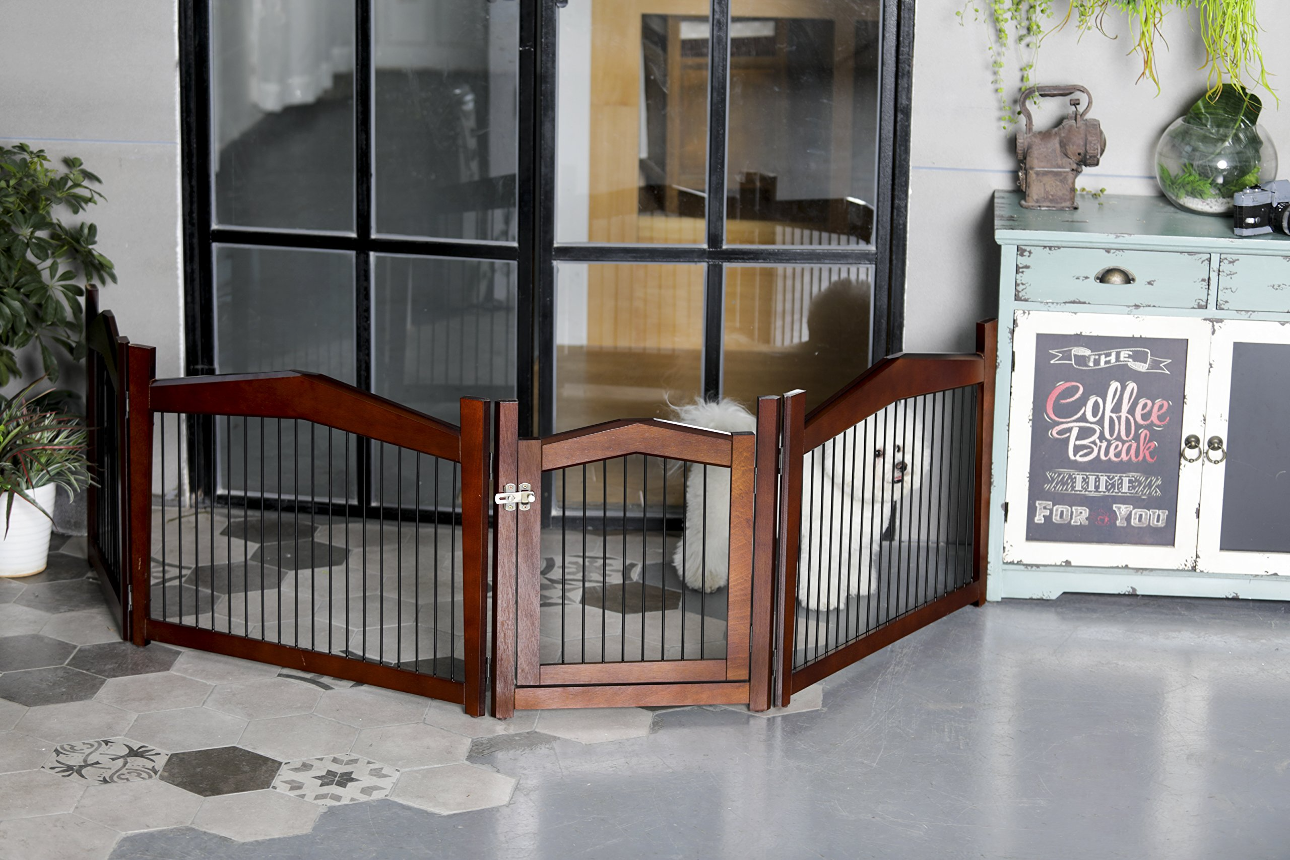 【Pet】2-in-1 Configurable Pet Crate and Gate, Brown, Large