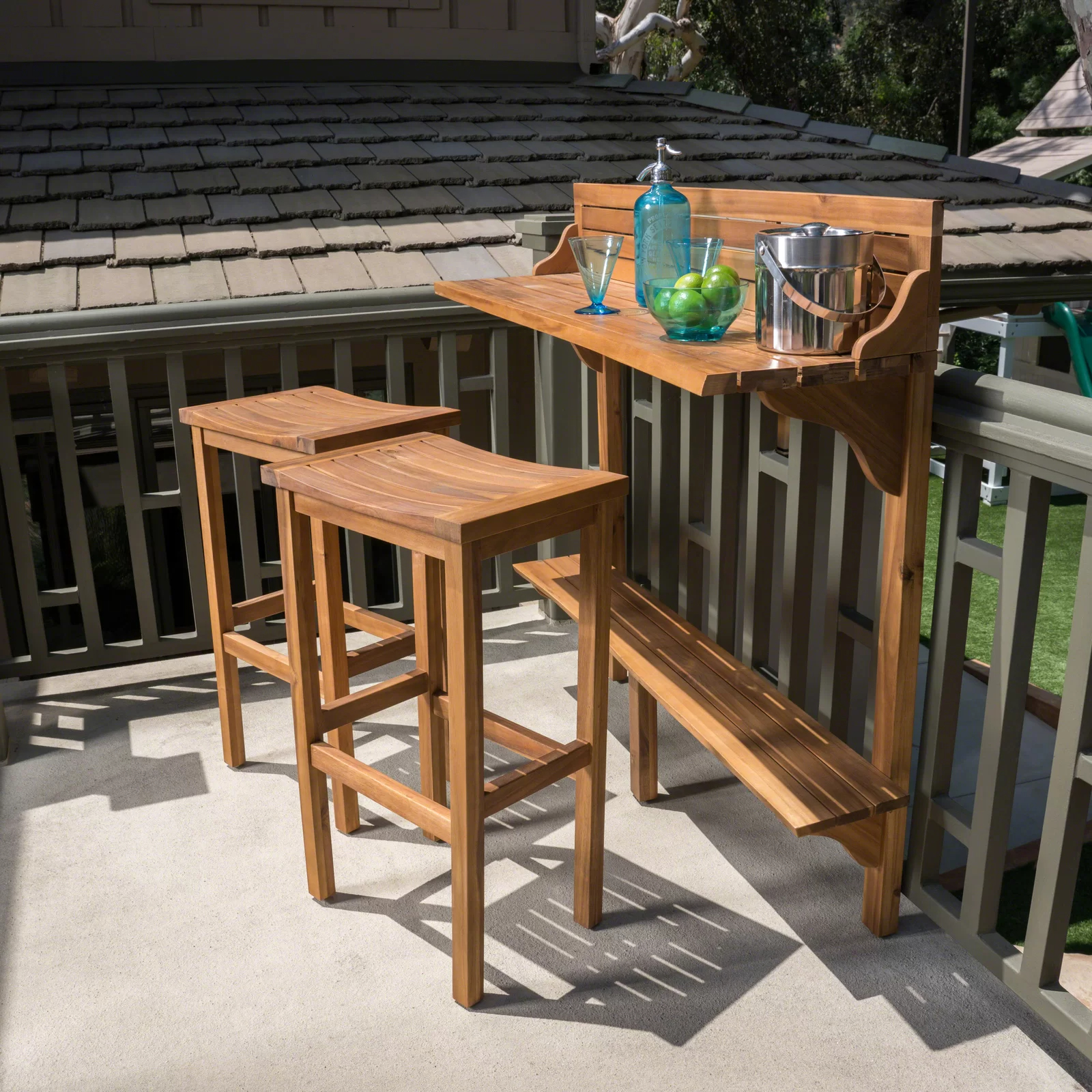 【Home&Garden】Bushnell Bar Set with Solid Wood Outer Material