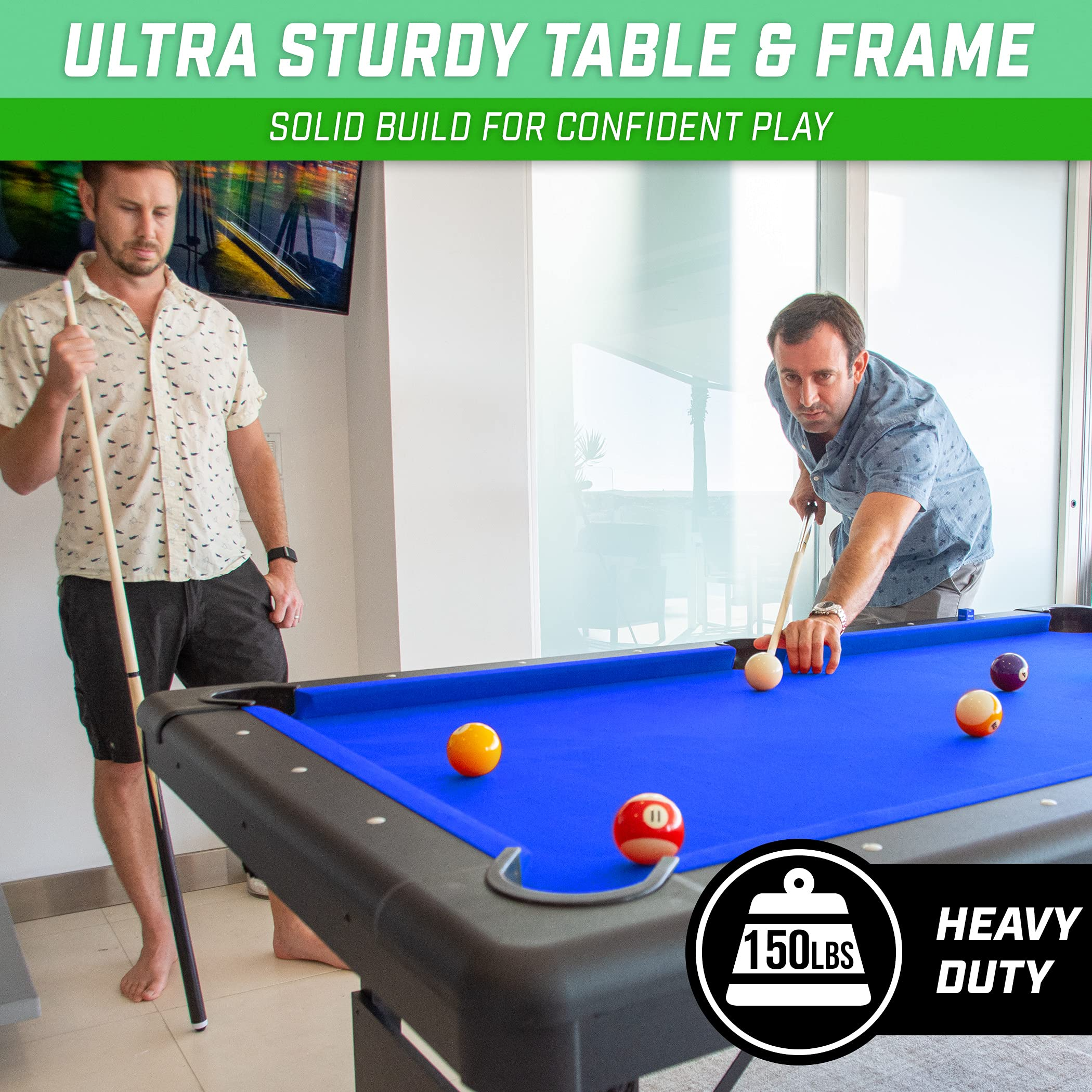 【Sports&Outdoors】Portable Pool Table - Includes Full Set of Balls, 2 Cue Sticks