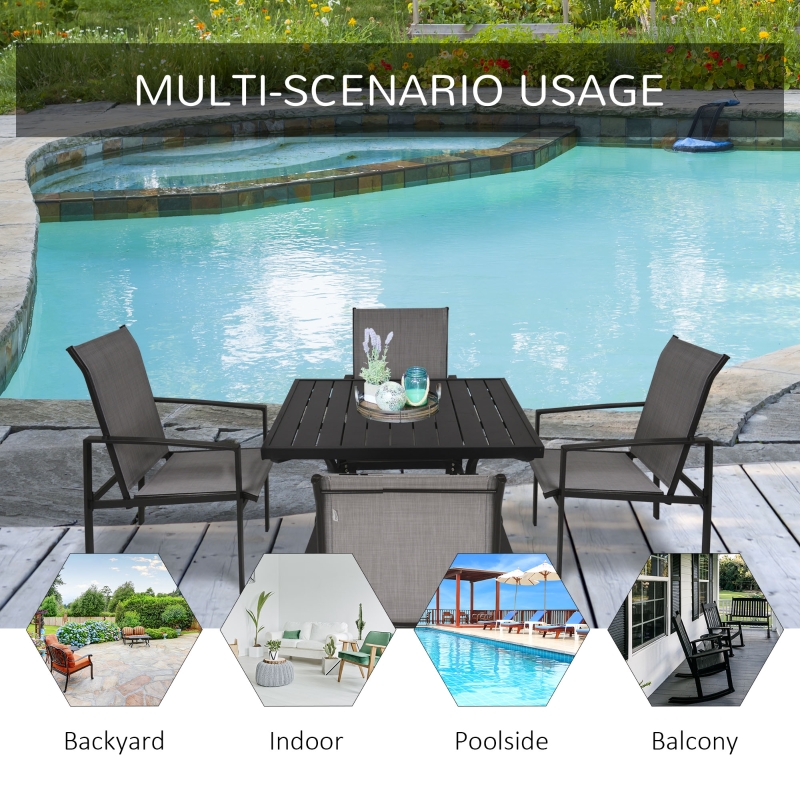 【Furniture】 5 PCs Outdoor Patio Dinning Set for 4 People with Table Modern Stylish Chair Metal Frame, Black