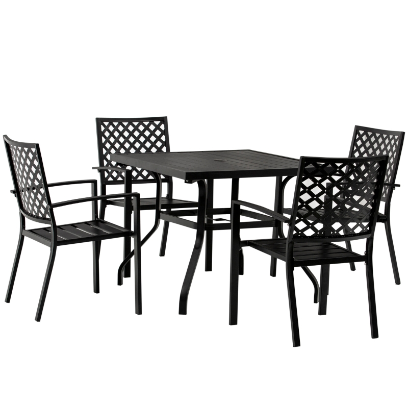 【Furniture】 5 PCs Outdoor Patio Dinning Set for 4 People with Table Modern Stylish Chair Metal Frame, Black