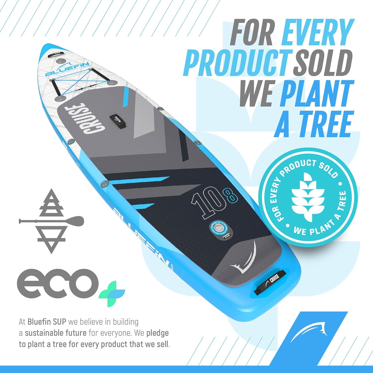 Bluefin Cruise SUP Inflatable Stand Up Paddle Board | Premium Paddleboard Accessories | Multiple sizes: Kids, 9'8, 10'4, 10’8, 12’, 15'