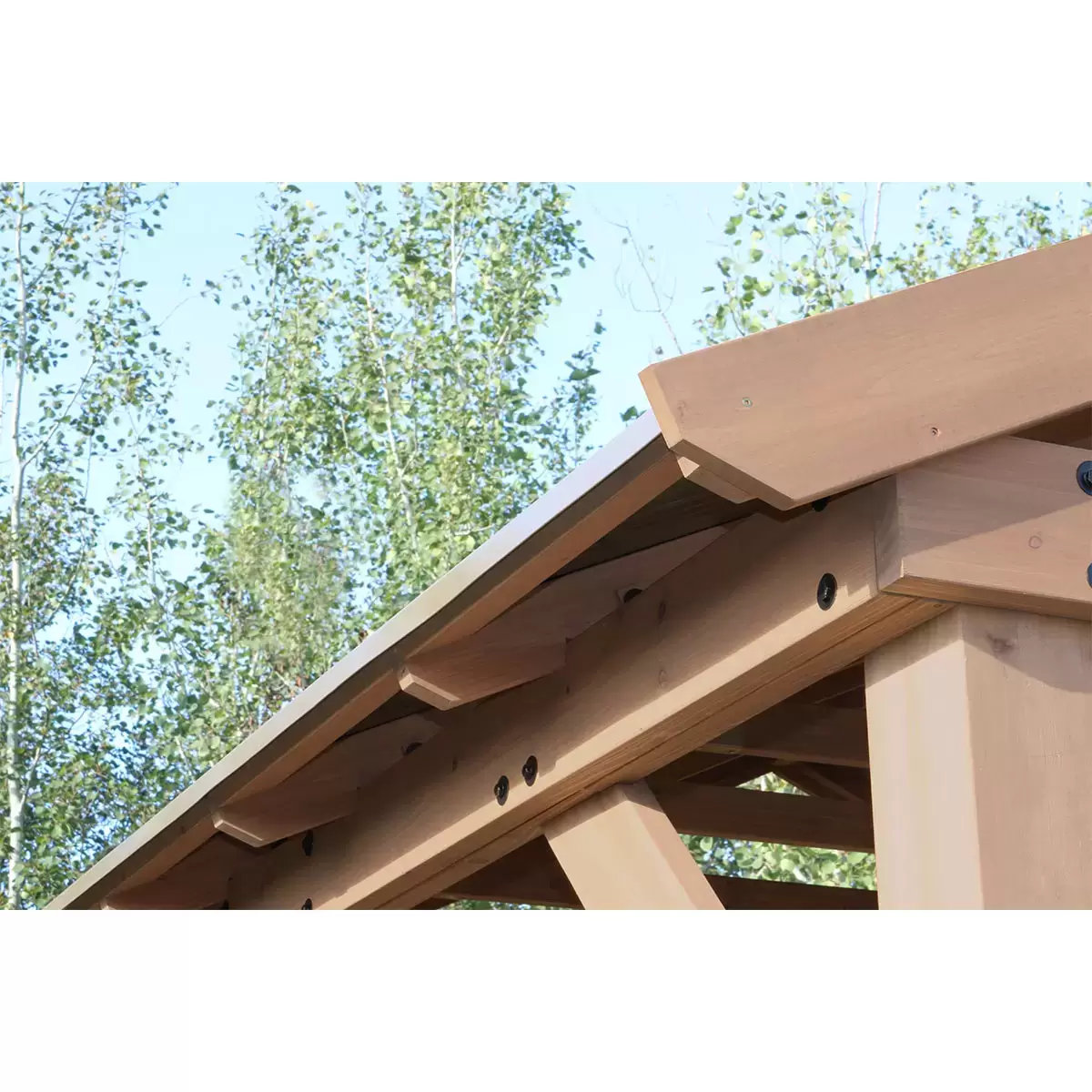 Yardistry 14 feet x 12 feet (4.3 x 3.7 m) wooden pavilion with aluminum roof
