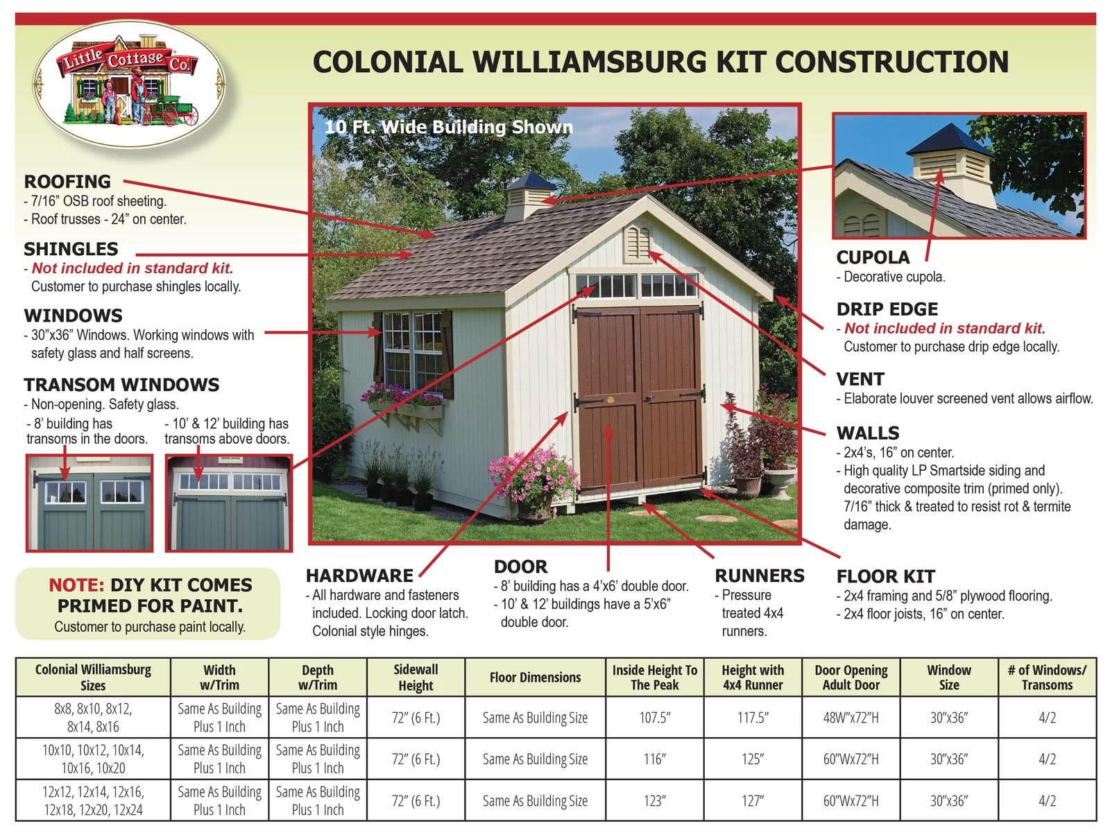 【Storage Shed】Colonial Williamsburg 10 ft. W x 16 ft. D Solid & Manufactured Wood Storage Shed