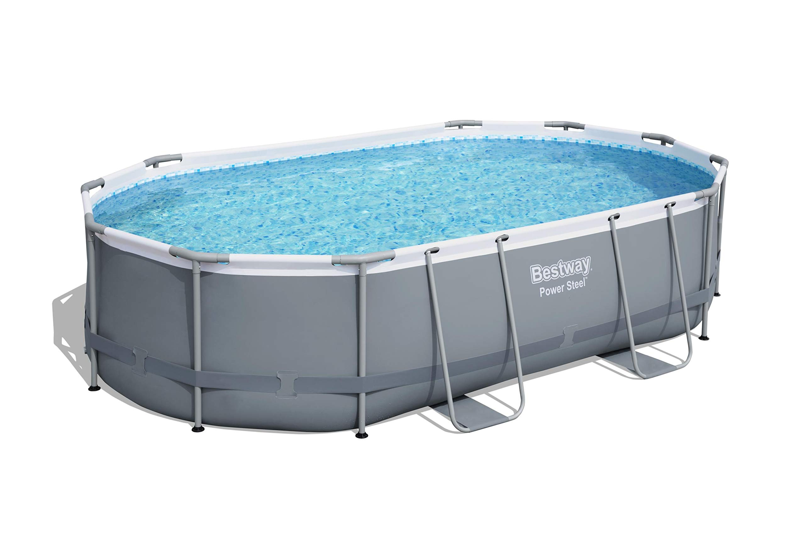 【Sports&Outdoors】【BS】Power Steel Above Ground Pool, Garden Swimmin Pool Set, Grey, 16 ft