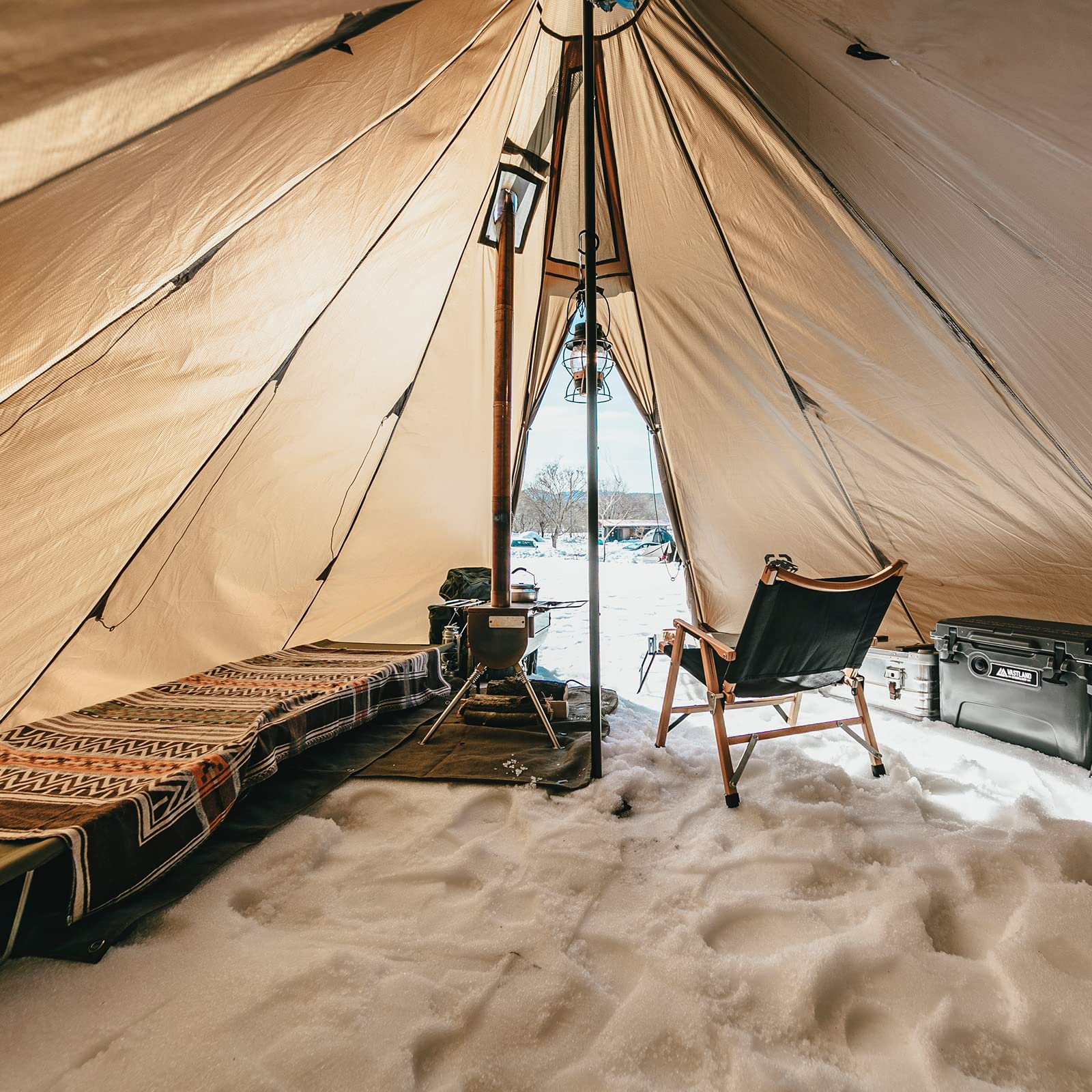 【Sports&Outdoors】Rock Fortress Hot Tent with Stove Jack Bushcraft Shelter, 4-6 Person, 4 Season Tipi Tent
