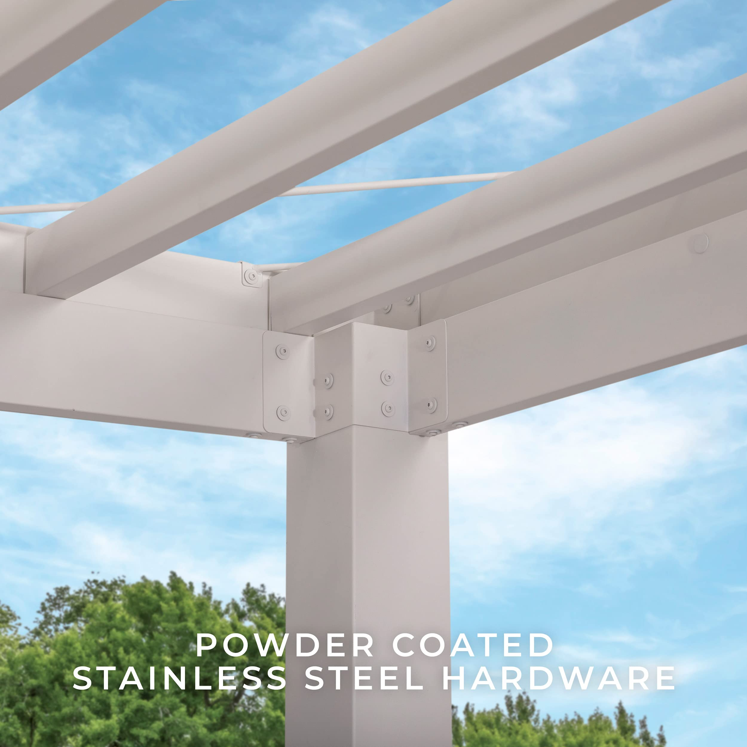 【Home&Garden】14 x 12 White Modern Steel Pergola with Sail Shade Soft Canopy