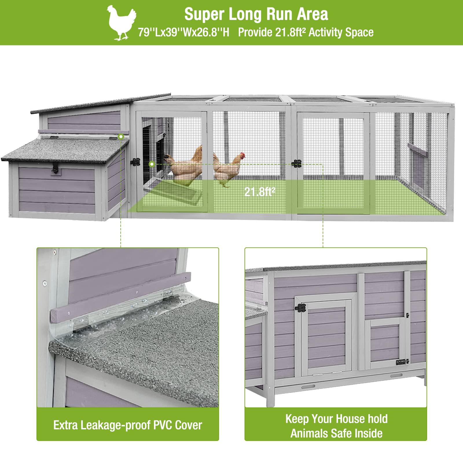 【Home&Garden】【BS】103in Large Chicken Coop Outdoor Wooden Chicken House, Hen House Poultry Cage for 4-6 Hens