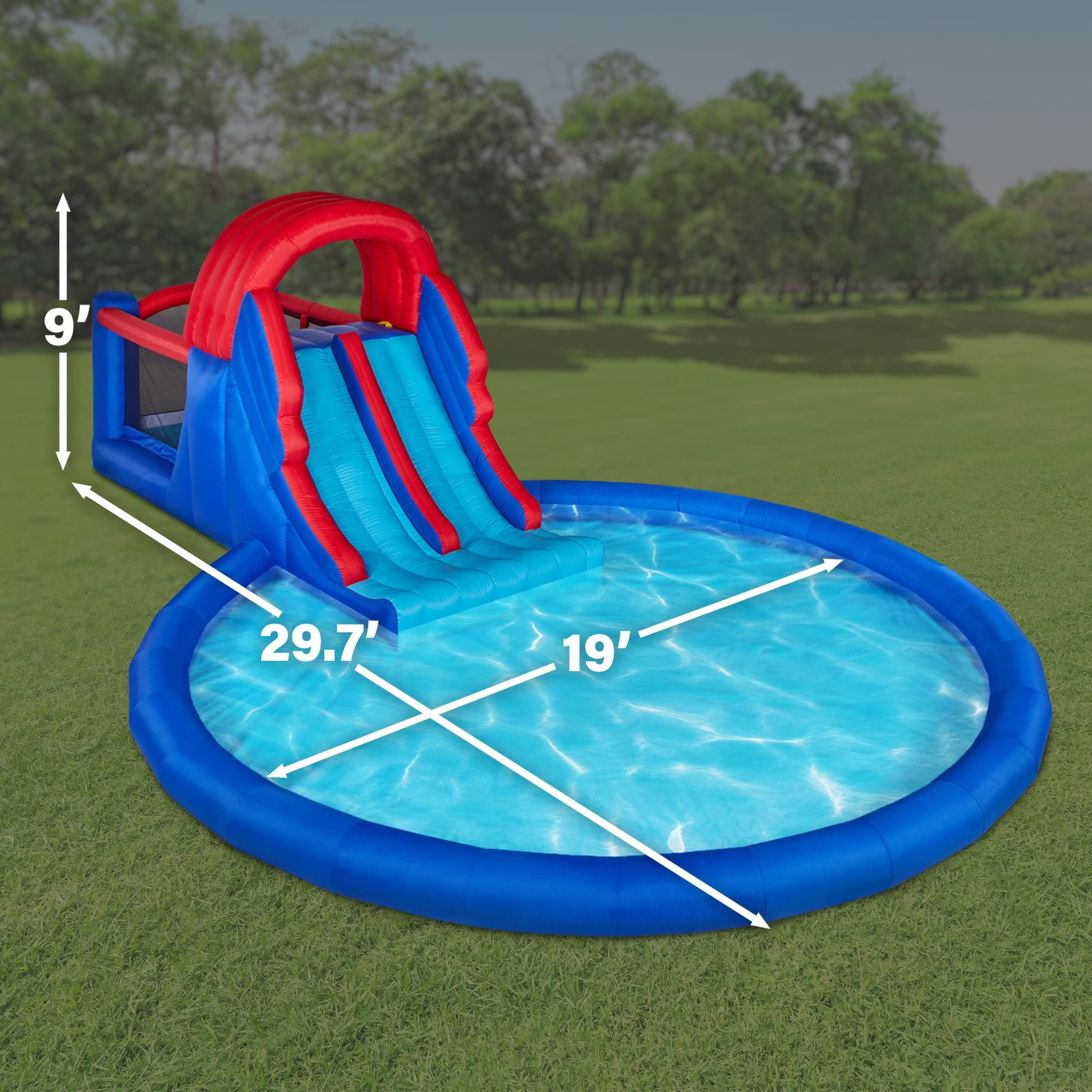 【Sports&Outdoors】Dual Slide Roundabout Inflatable Water Park - Climbing Wall, Slides, Bounce House & Huge Pool