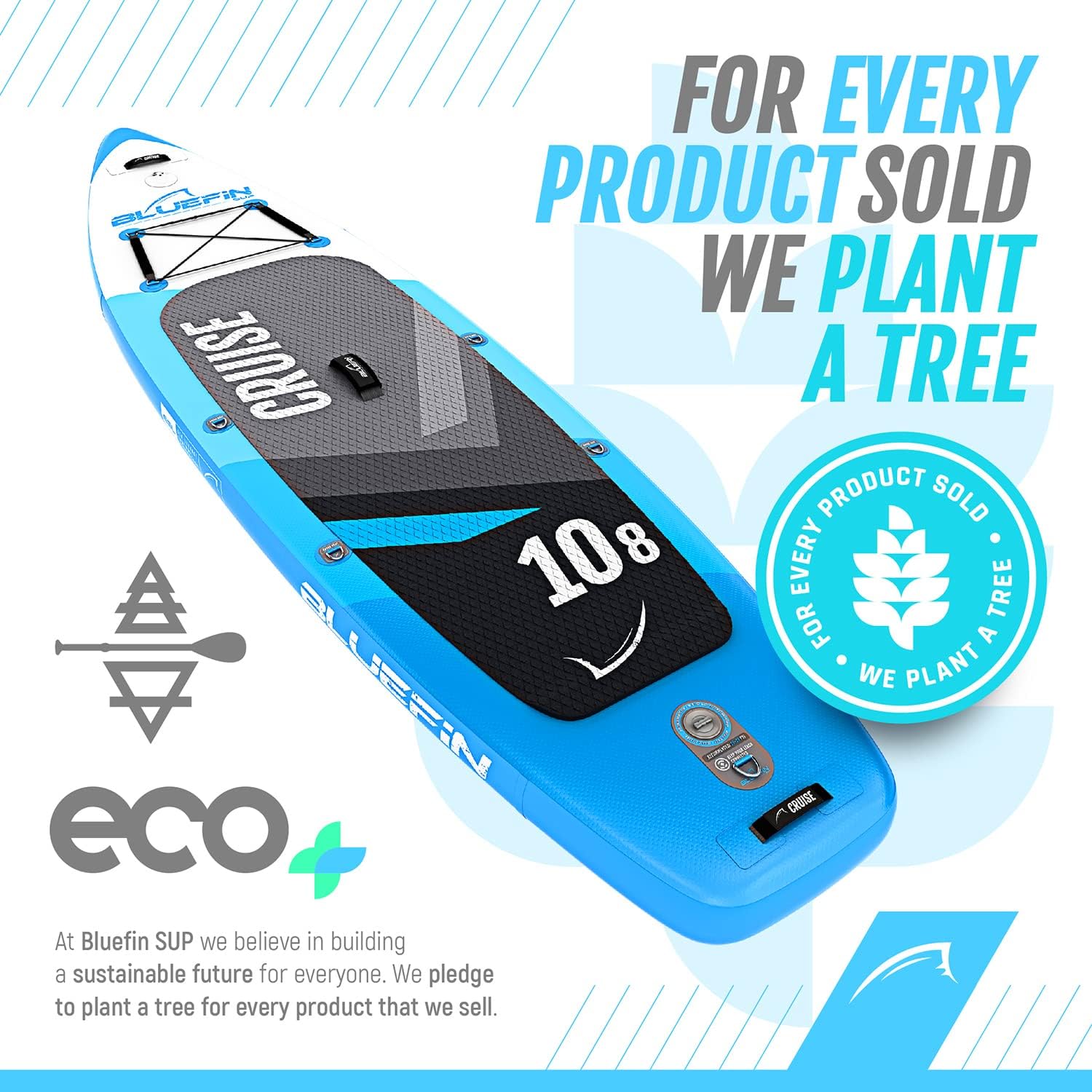 Bluefin Cruise SUP Inflatable Stand Up Paddle Board | Premium Paddleboard Accessories | Multiple sizes: Kids, 9'8, 10'4, 10’8, 12’, 15'