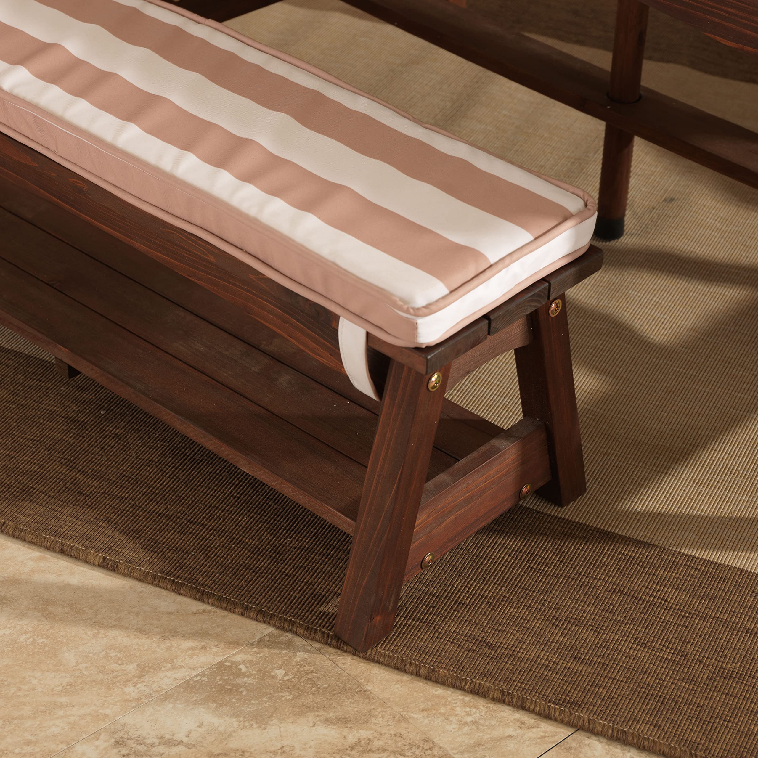 【Furniture】Outdoor Wooden Table & Bench Set with Cushions and Umbrella, Kids Backyard Furniture