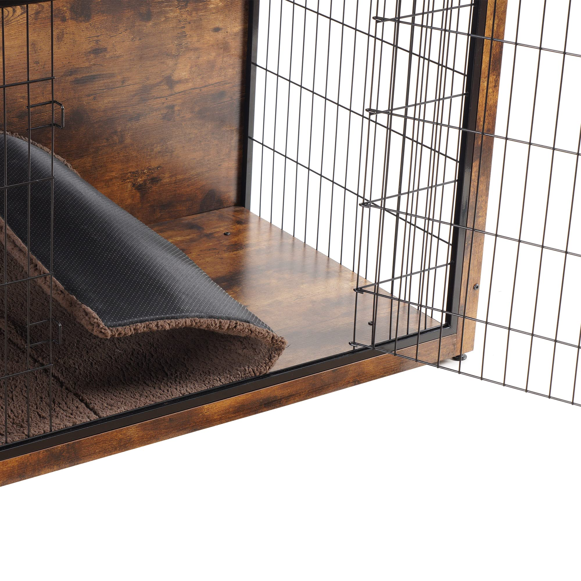 【Home&Garden】Dog Crate Furniture with Cushion, XL Wooden Dog Crate with Double Doors, Dog Furniture