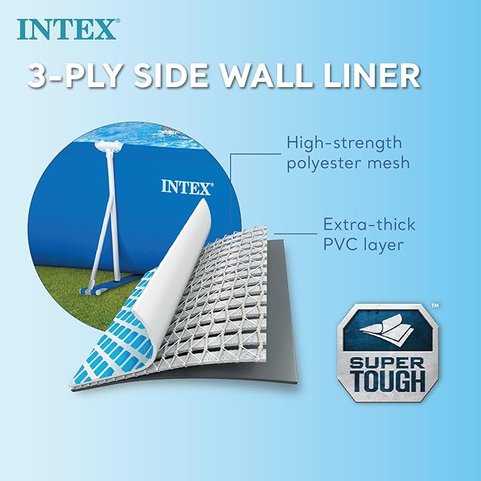 Intex 28272 Metal Frame Rectangular Outdoor Swimming Pool & Intex 28604 530 GPH 220-240 V Cartridge Filter Pump & Intex Debris/Weather Cover for 3metre x 2metre Frame Pools