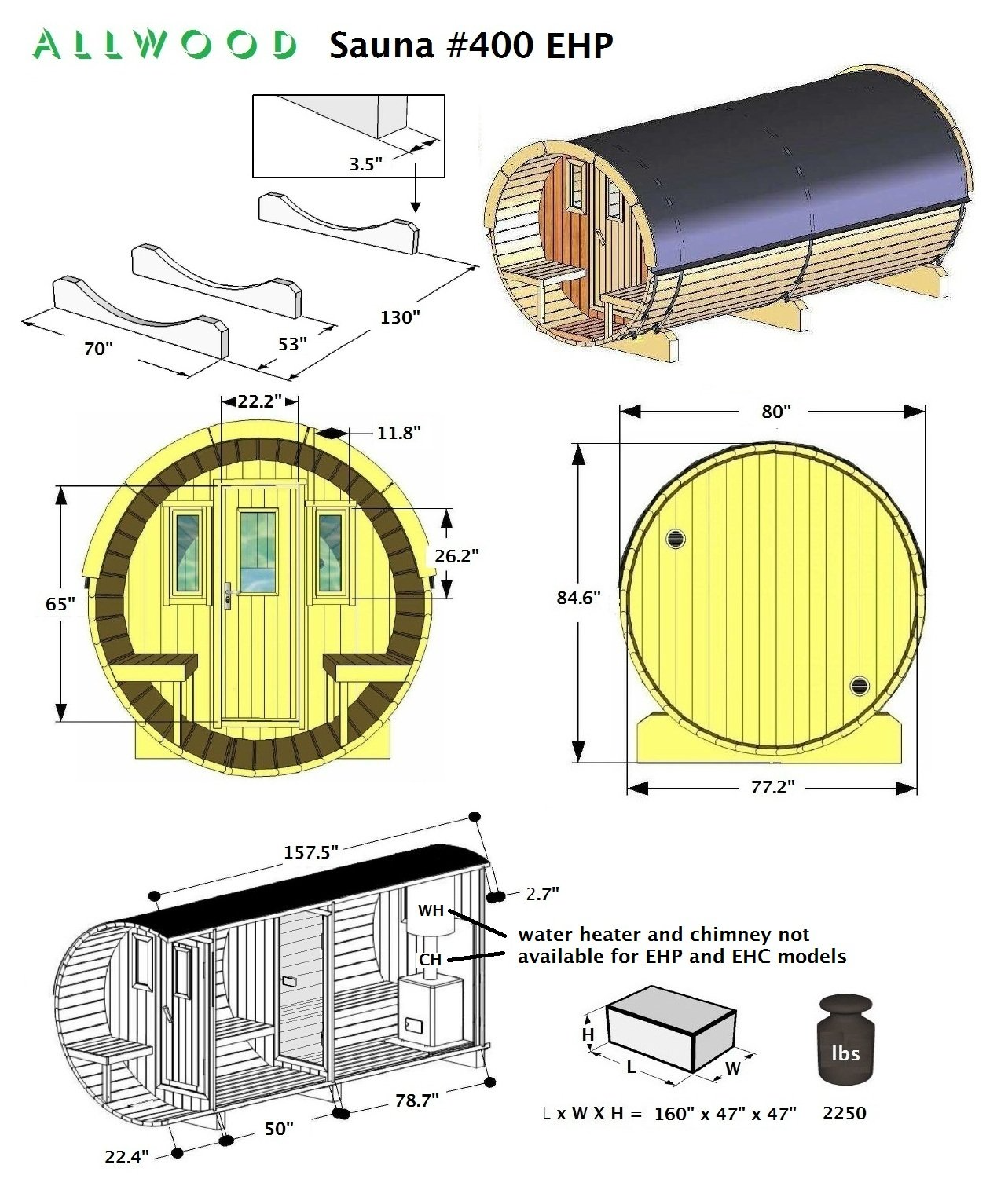 【Home&Garden】8 Person Barrel Sauna with Separate Dressing Room & Electric Heater