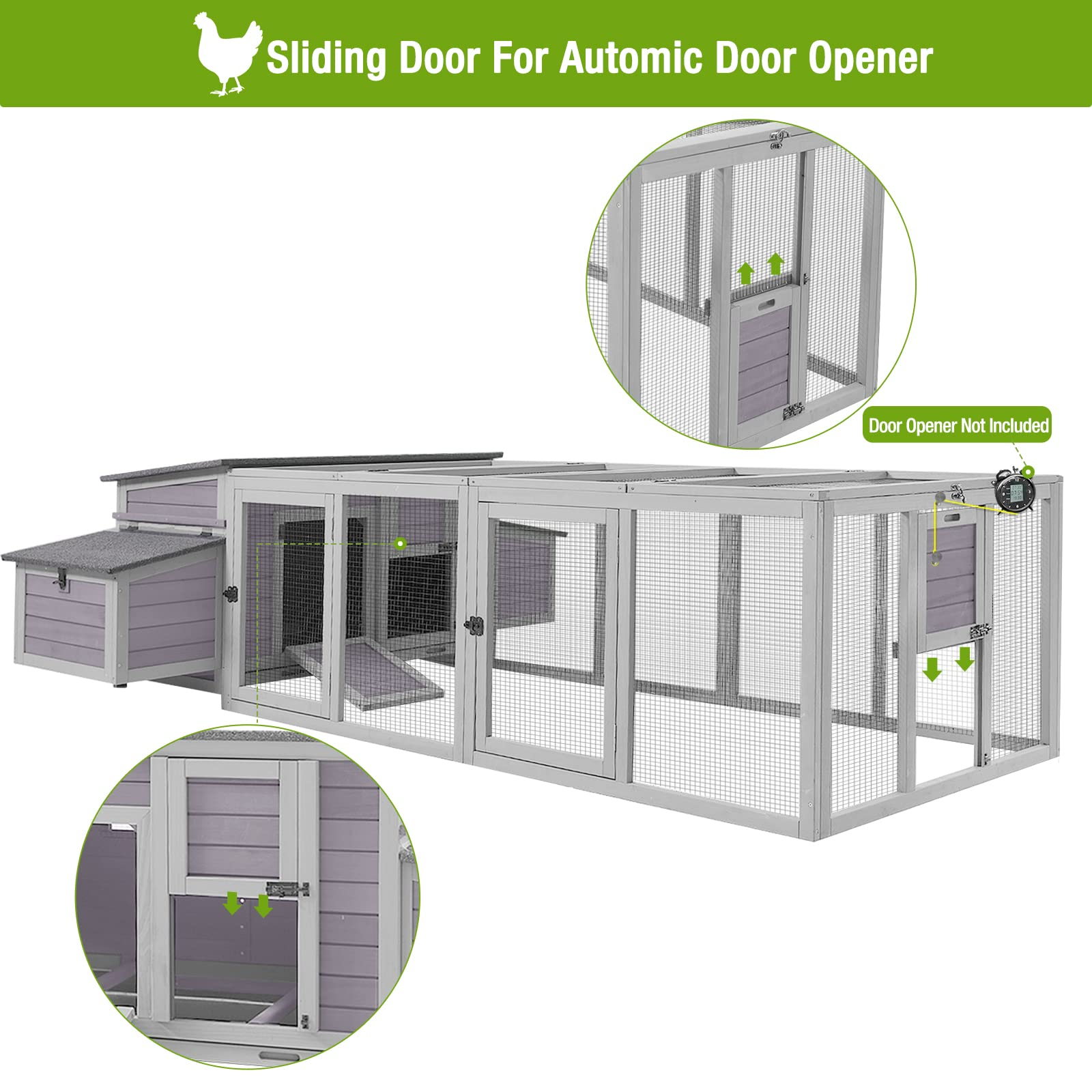 【Home&Garden】【BS】103in Large Chicken Coop Outdoor Wooden Chicken House, Hen House Poultry Cage for 4-6 Hens