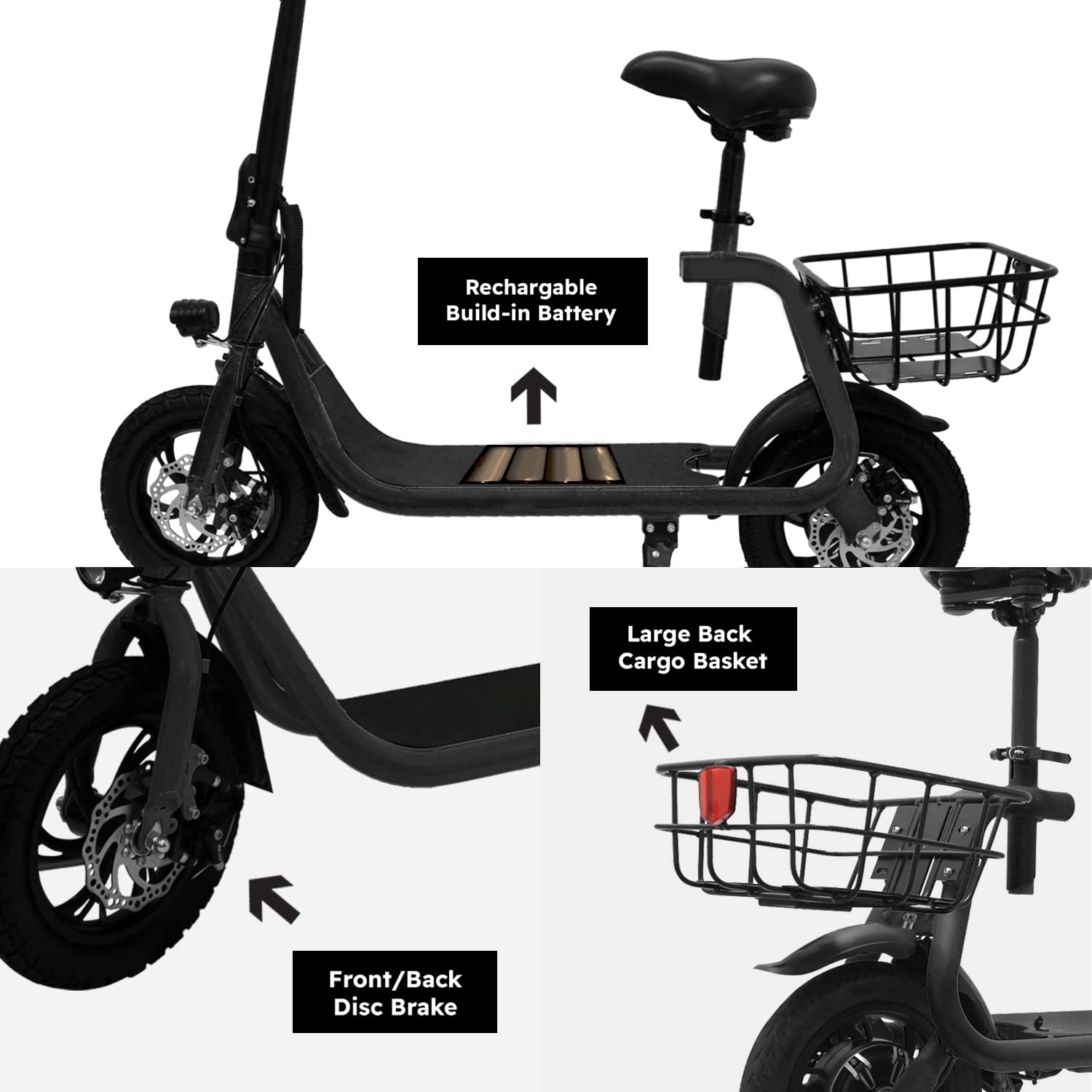 【Sports&Outdoors】Electric Scooter for Adults - Foldable Scooter with Seat & Carry Basket - 450W Brushless Motor 36V