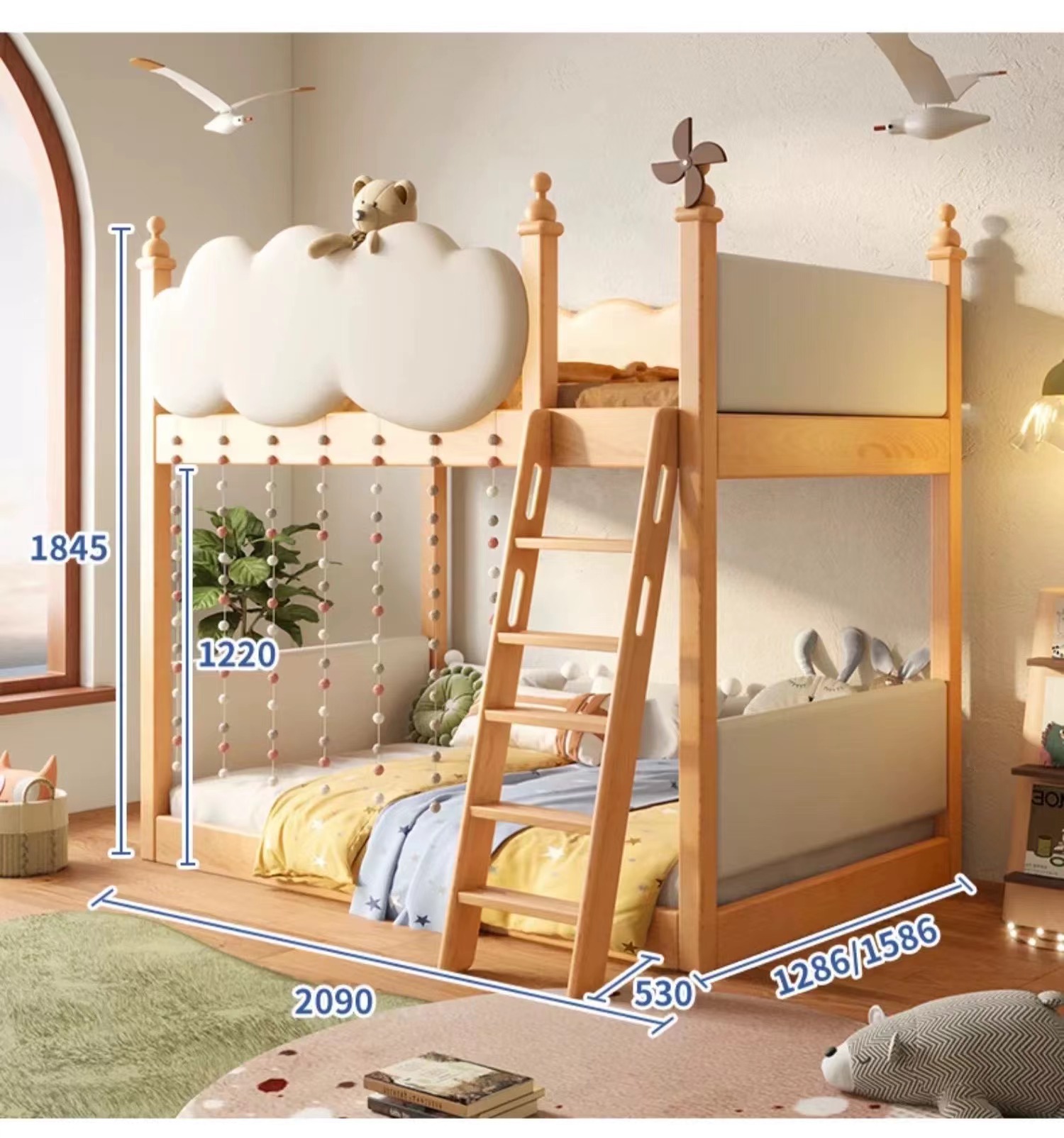 Bunk Beds Solid Wood Children's Castle Gong Tree House with Slide