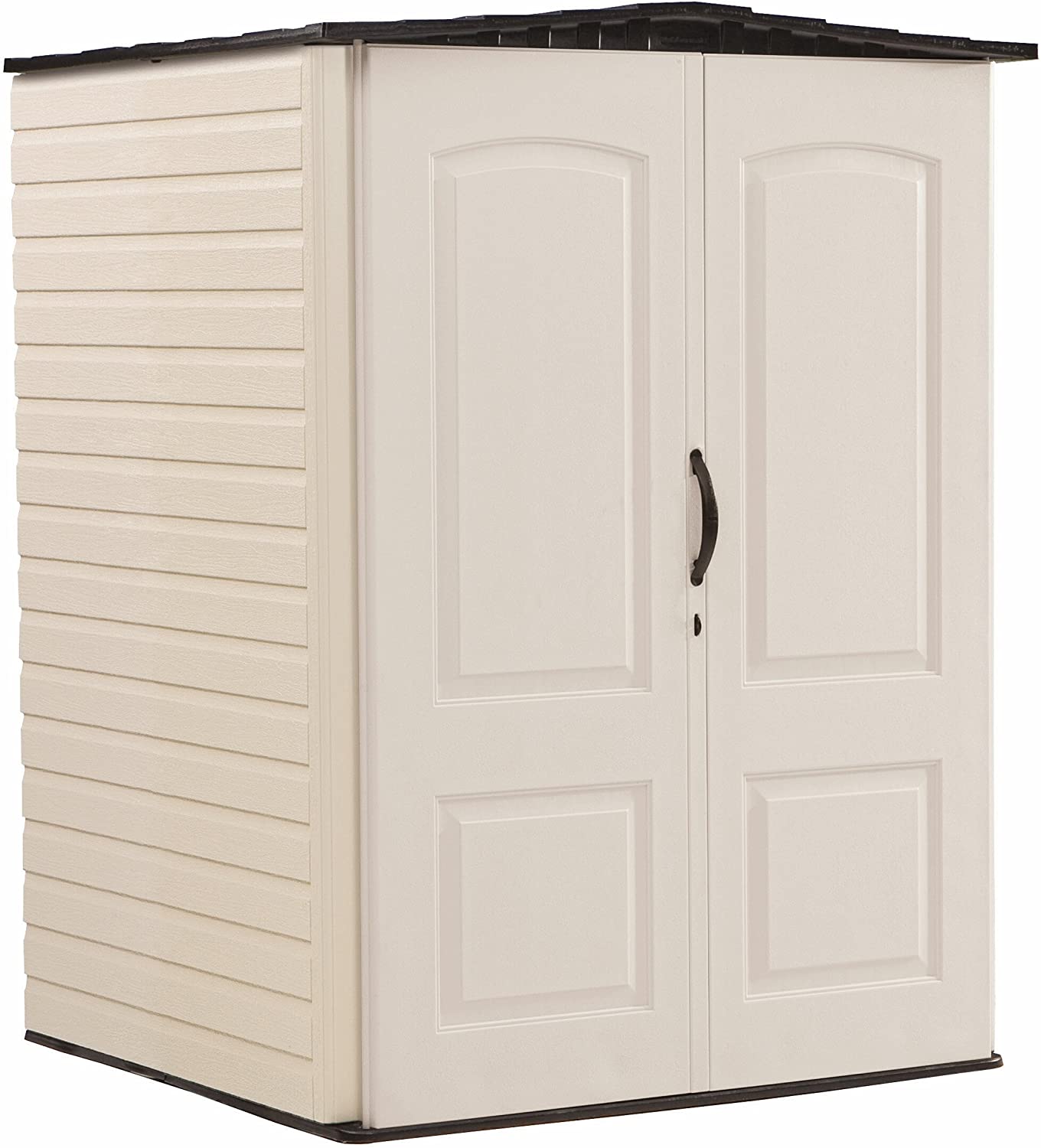 Rubbermaid Large Vertical Resin Outdoor Storage Shed With Floor (6.2 x 4.6 Ft), Weather Resistant, Beige/Brown, Organization for Home/Backyard/Garden Tools/Lawn Mower/Bike Storage/Pool Supplies
