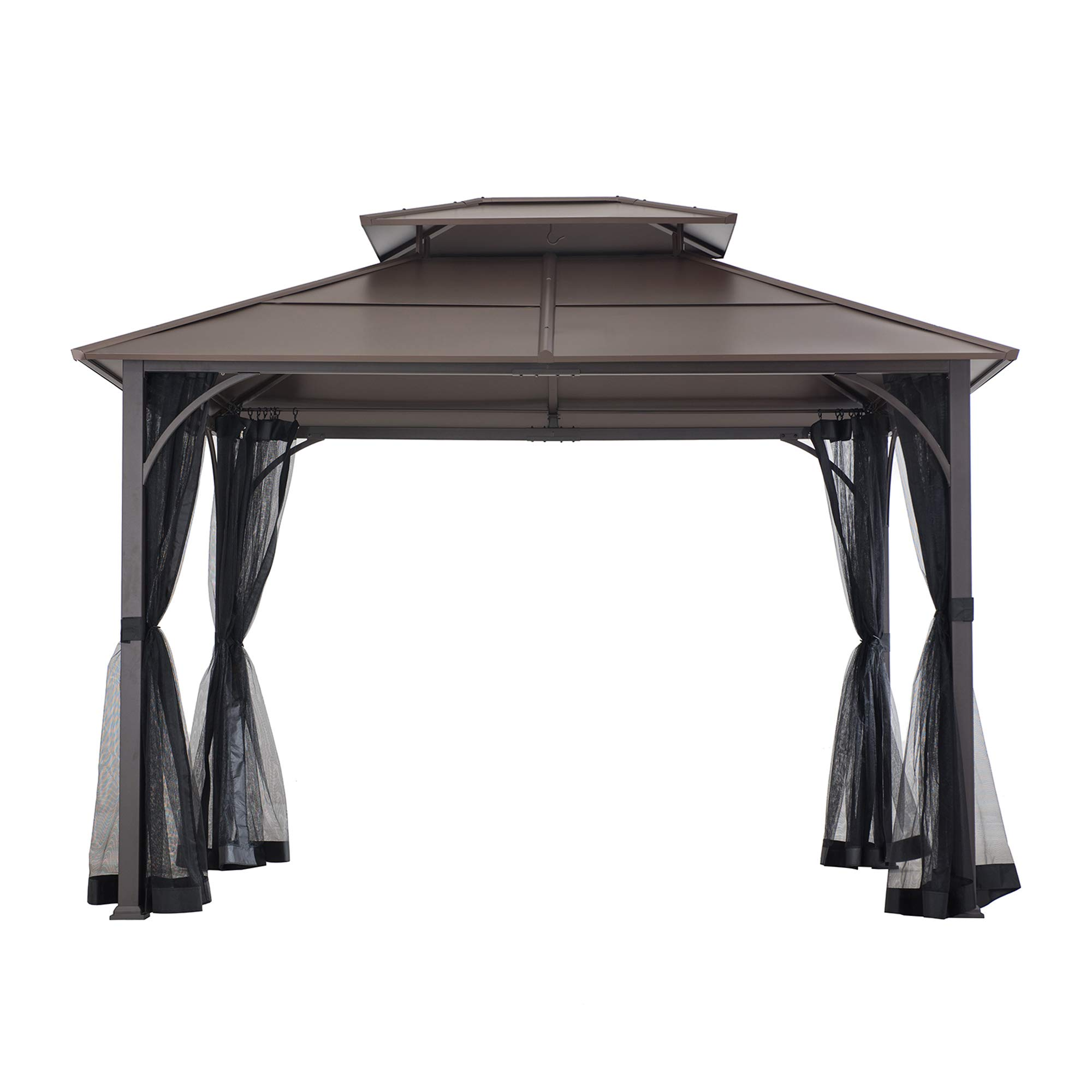 【Gazebo】10x12 Brown Steel Gazebo with 2-Tier Hip Roof Hardtop