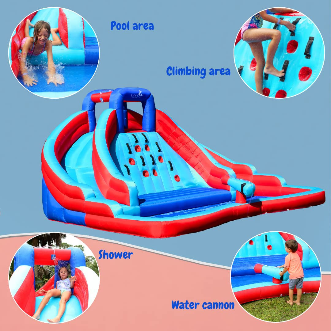 【Sports&Outdoors】Double Water Slide with Climbing Wall  6.5x13x11 FT  Inflatable Double Water Slide