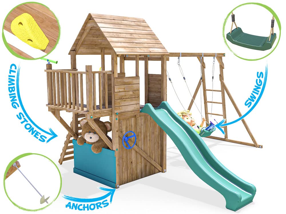 【Sports&Outdoors】Wooden Playhouse Climbing Frame Childrens Outdoor Play Tower Monkey Bar Swing Set