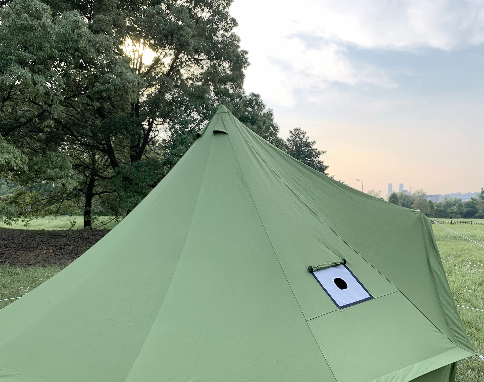 【Sports&Outdoors】Breathable 100% Cotton Canvas Bell Tent, Waterproof Large Tents w Sturdy Center & Door Pole