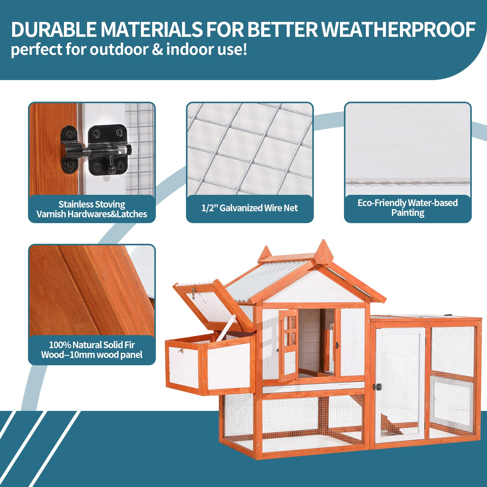 【Home&Garden】Outdoor Wooden Multi-Level Chicken Coop, Poultry Cage wRamps, Run, Nesting Box, Wire Fence