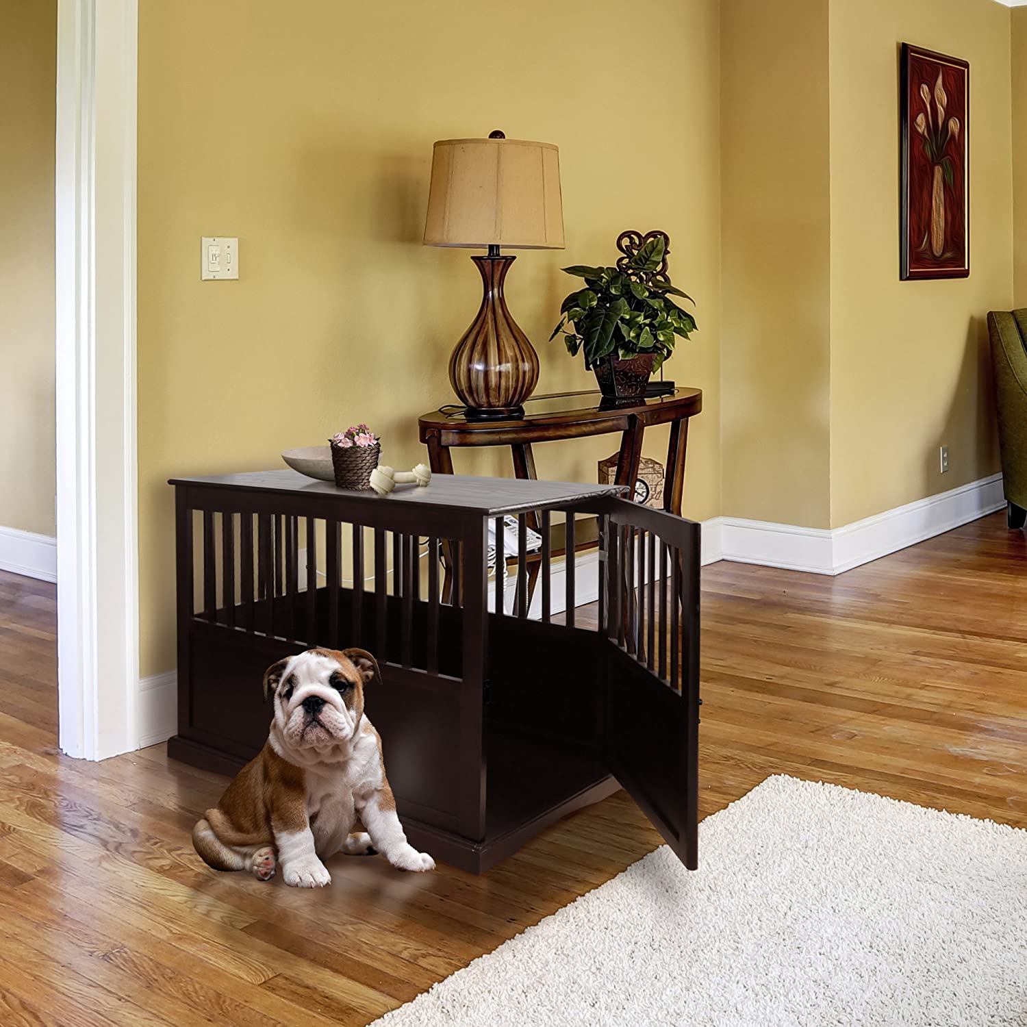 【Home&Garden】Wooden Large Pet Crate, End Table, Black