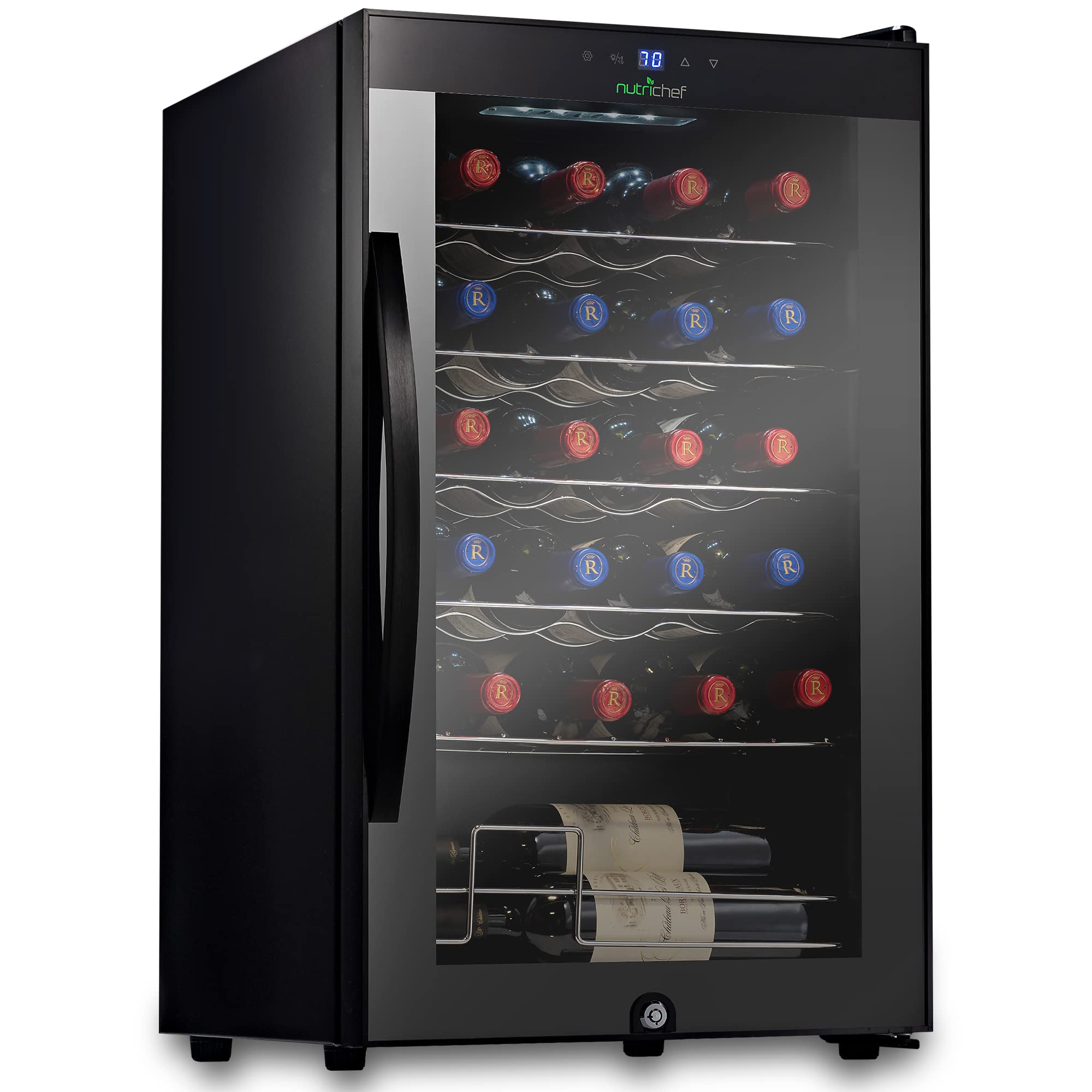 【Appliances】NutriChef PKCWC12 12 Bottle Cooler Refrigerator White and Red Countertop Chiller