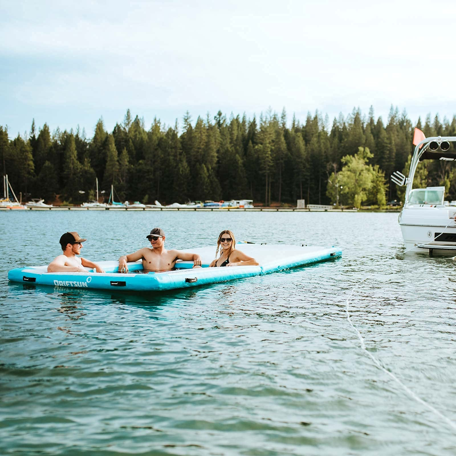 【Sports&Outdoors】Inflatable Floating Dock Platform - 15x6.5ft Mesa Dock with Water Hammock, Floating Docks