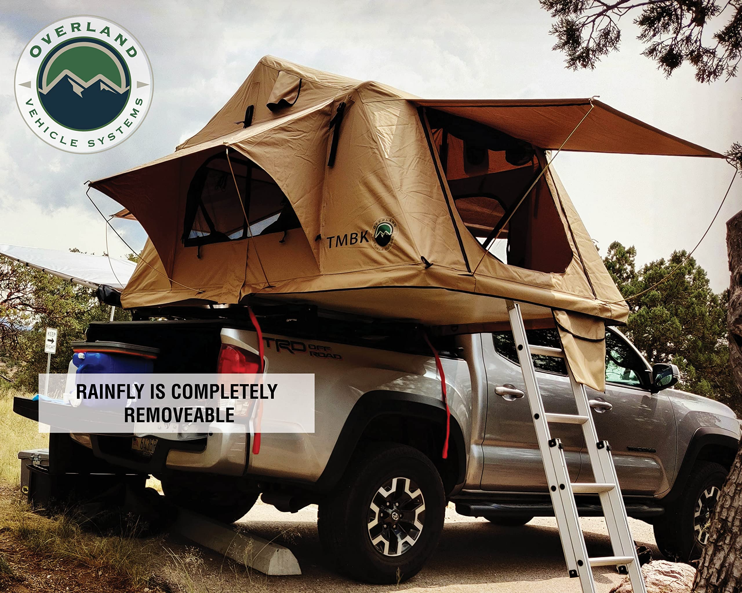 【Sports&Outdoors】3 Person Roof Top Tent with Rain Fly Tan Base & Green Rainfly