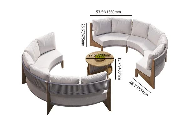 8 Pieces Farmhouse CurvedModular Outdoor PatioSectional Sofa Set withCoffee Table.