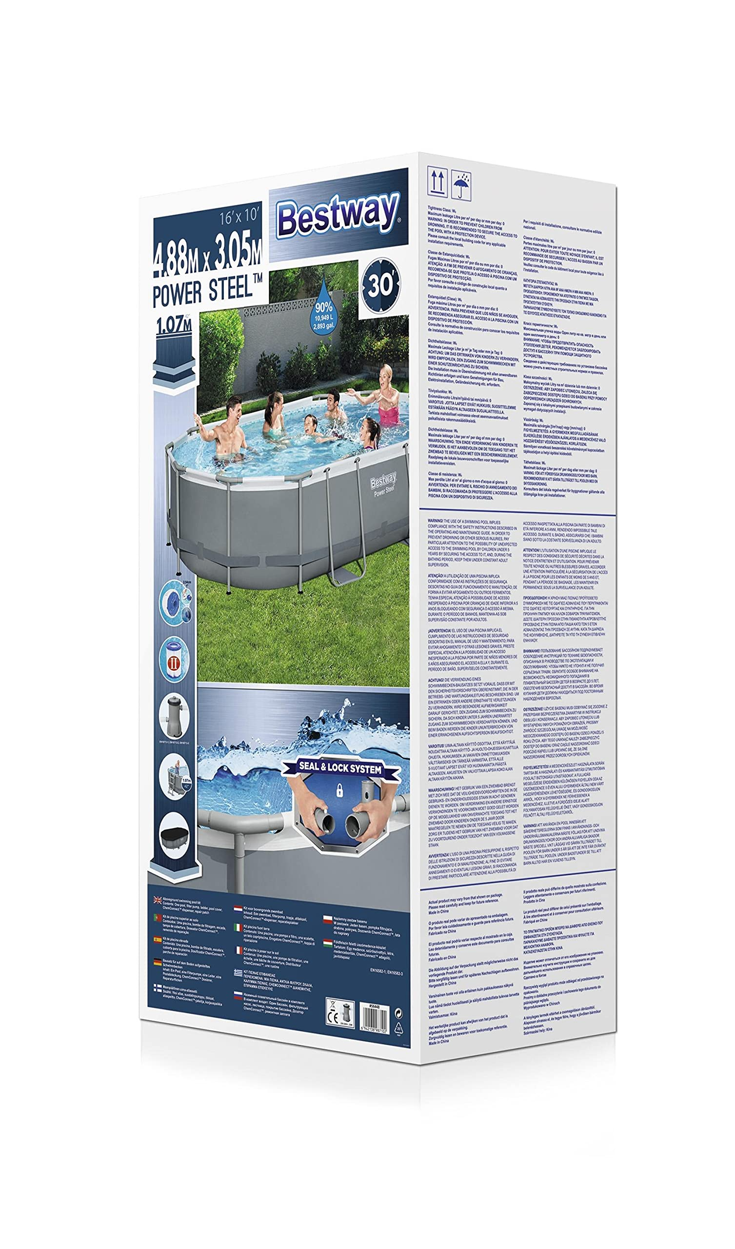 【Sports&Outdoors】【BS】Power Steel Above Ground Pool, Garden Swimmin Pool Set, Grey, 16 ft