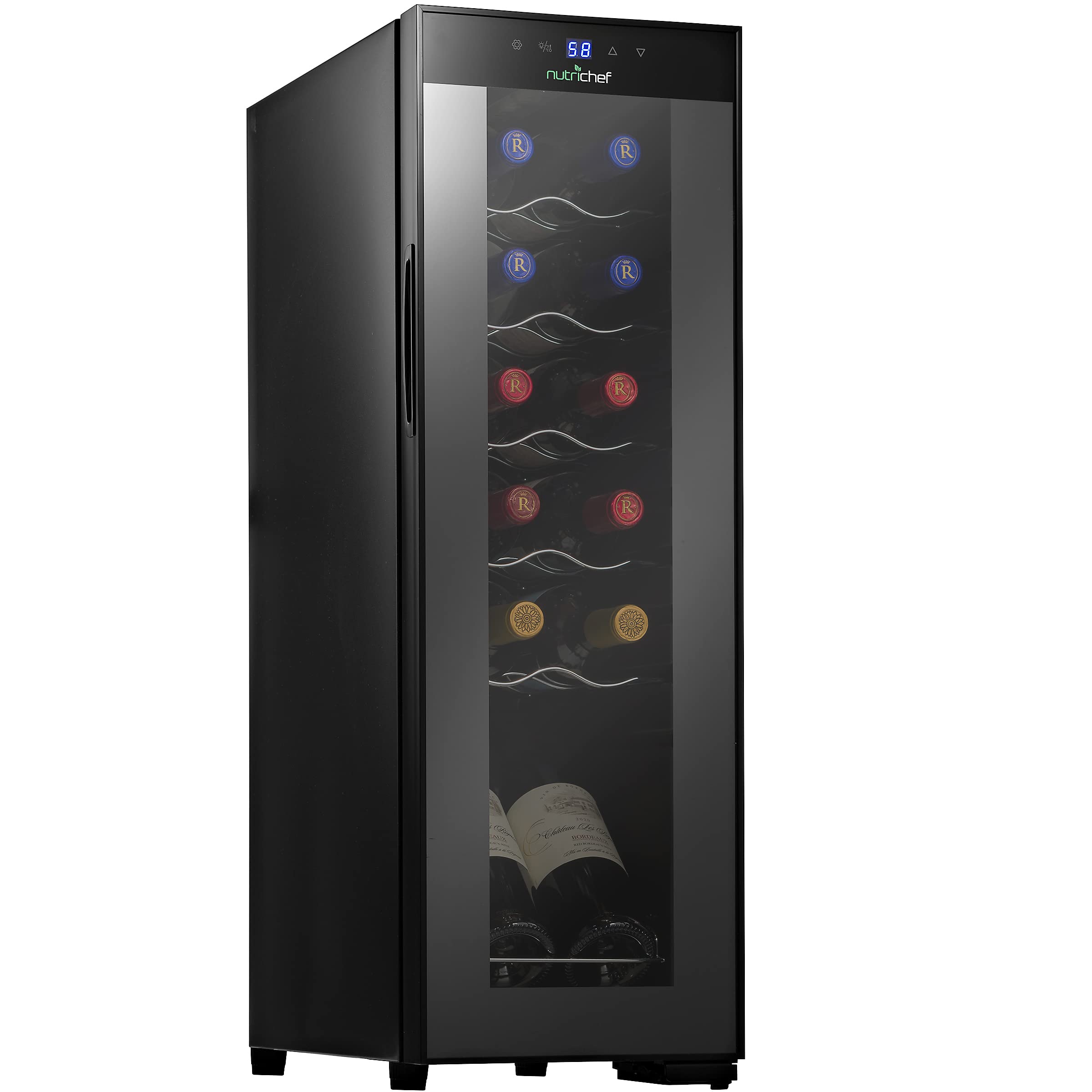 【Appliances】NutriChef PKCWC12 12 Bottle Cooler Refrigerator White and Red Countertop Chiller