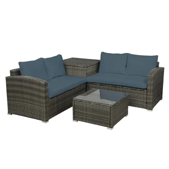 【Furniture】4 PCS Outdoor Cushioned PE Rattan Wicker Sectional Sofa Set