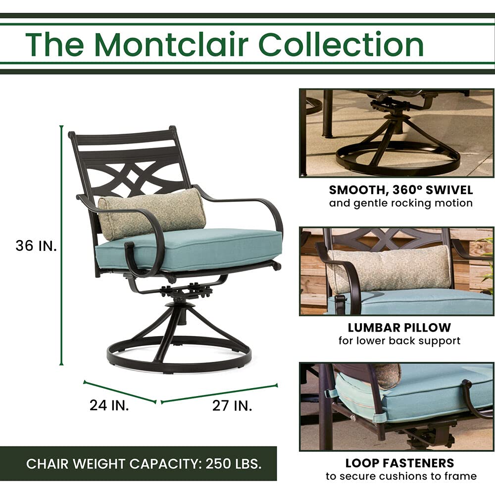 【Furniture】7-Piece Outdoor Patio Dining Set, 6 Swivel Rocker Chairs with Seat & Cushions, 40