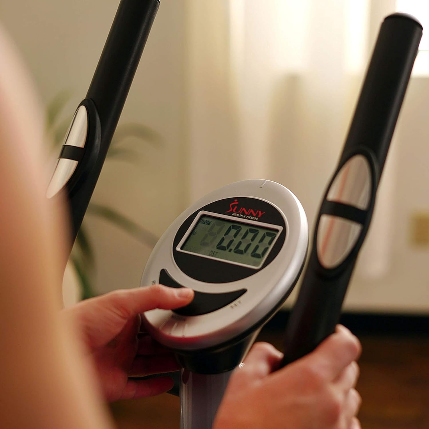 Sunny Health & Fitness Stepping Elliptical Cross Trainer, Total Body Cross Trainer w/LCD Monitor, Low Impact Exercise Equipment for Home and Optional Exclusive Advanced Style