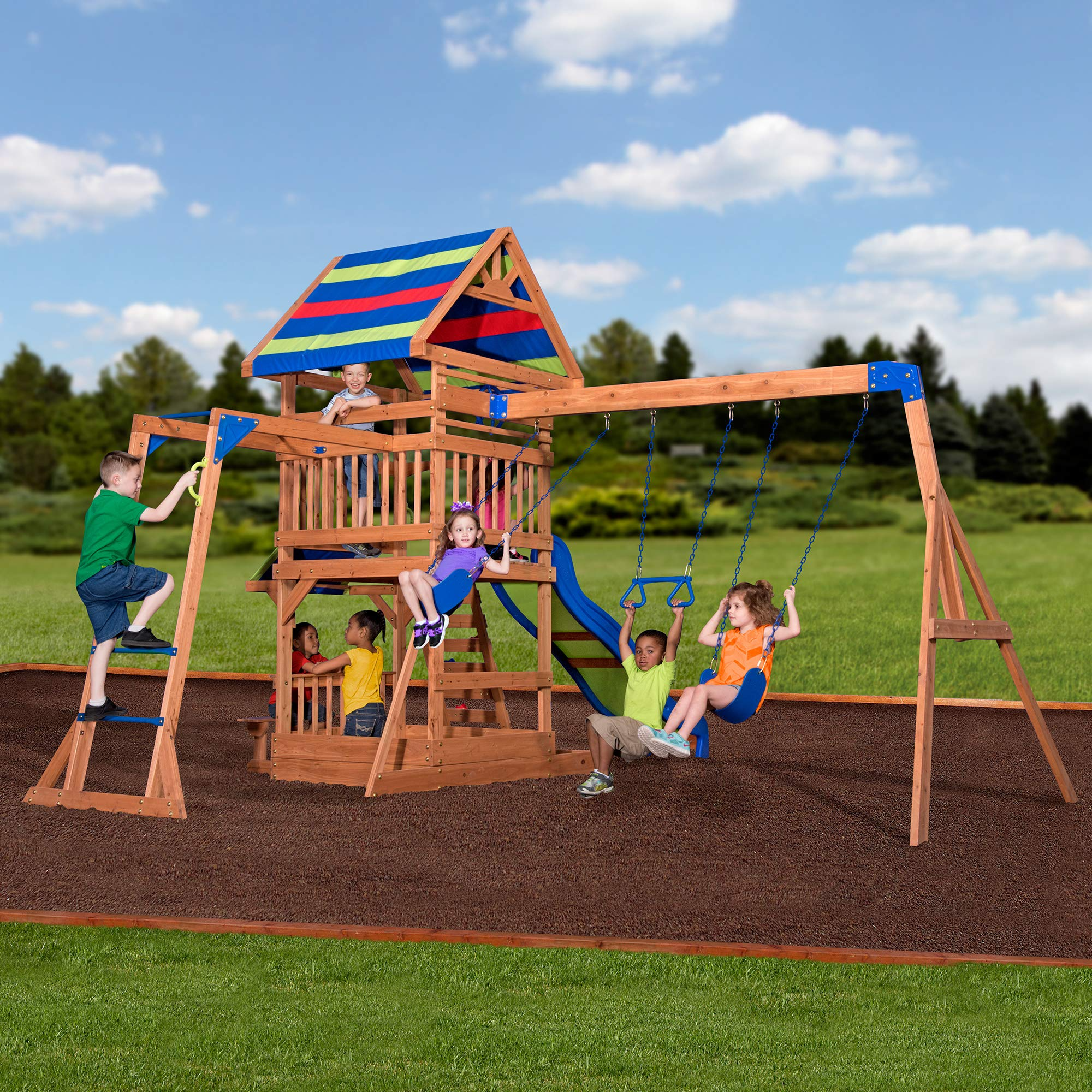 【Sports&Outdoors】【BS】Beach Front All Cedar Wooden Swing Set