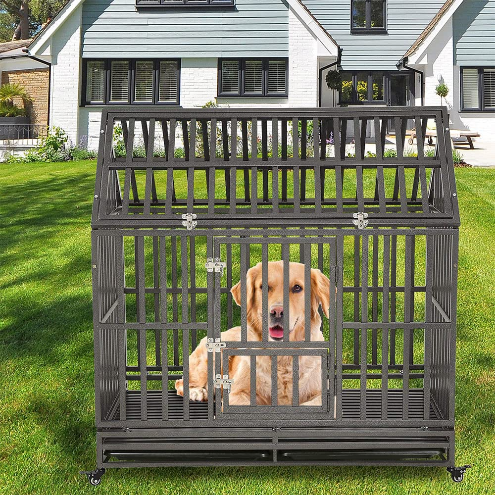 【Home&Garden】42 Heavy Duty Dog Crate Large Dog cage Strong Metal Dog Kennels & Crates for Large Dogs