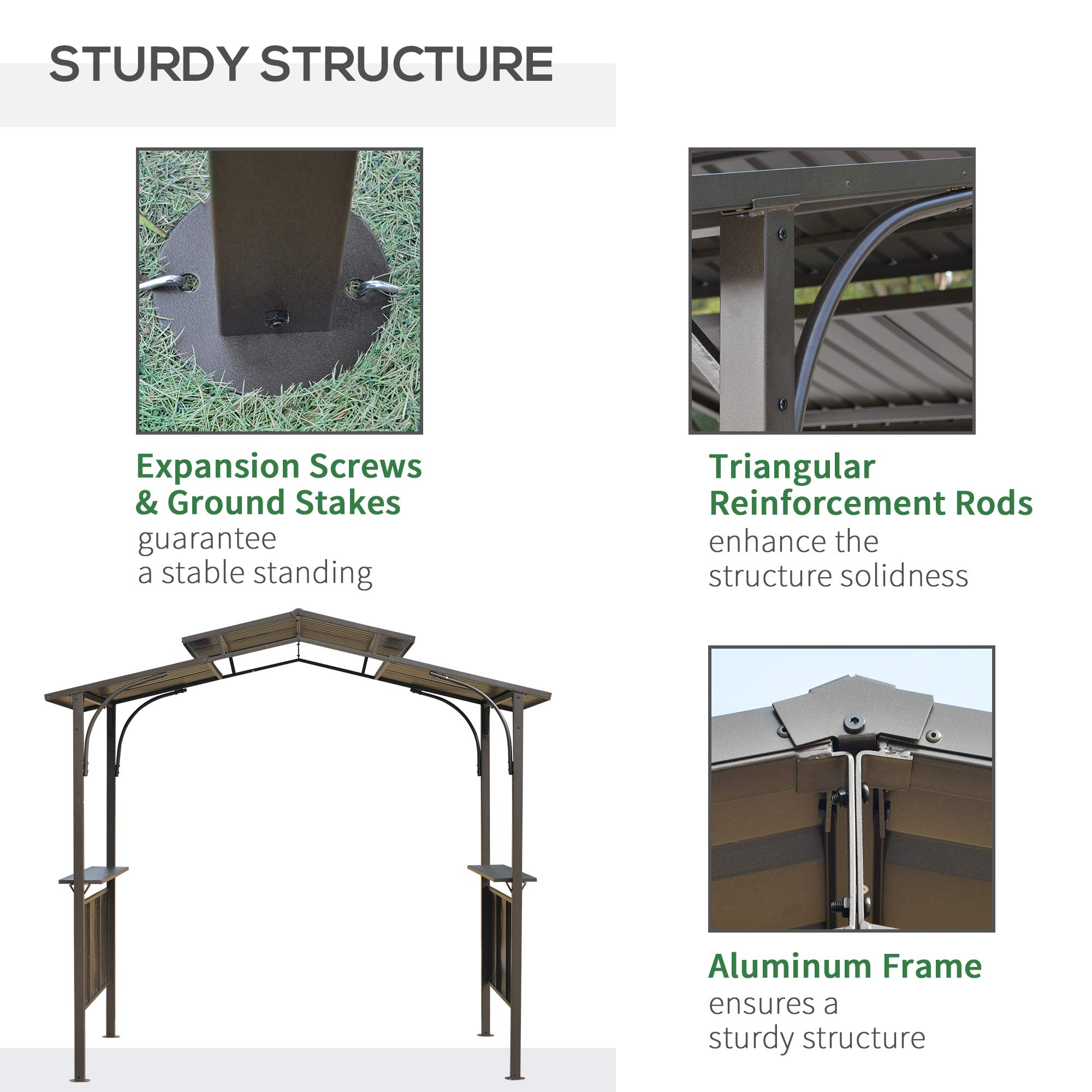 【Home&Garden】8'x5' BBQ Grill Gazebo with 2 Side Shelves, Outdoor Double Tiered Interlaced Polycarbonate Roof