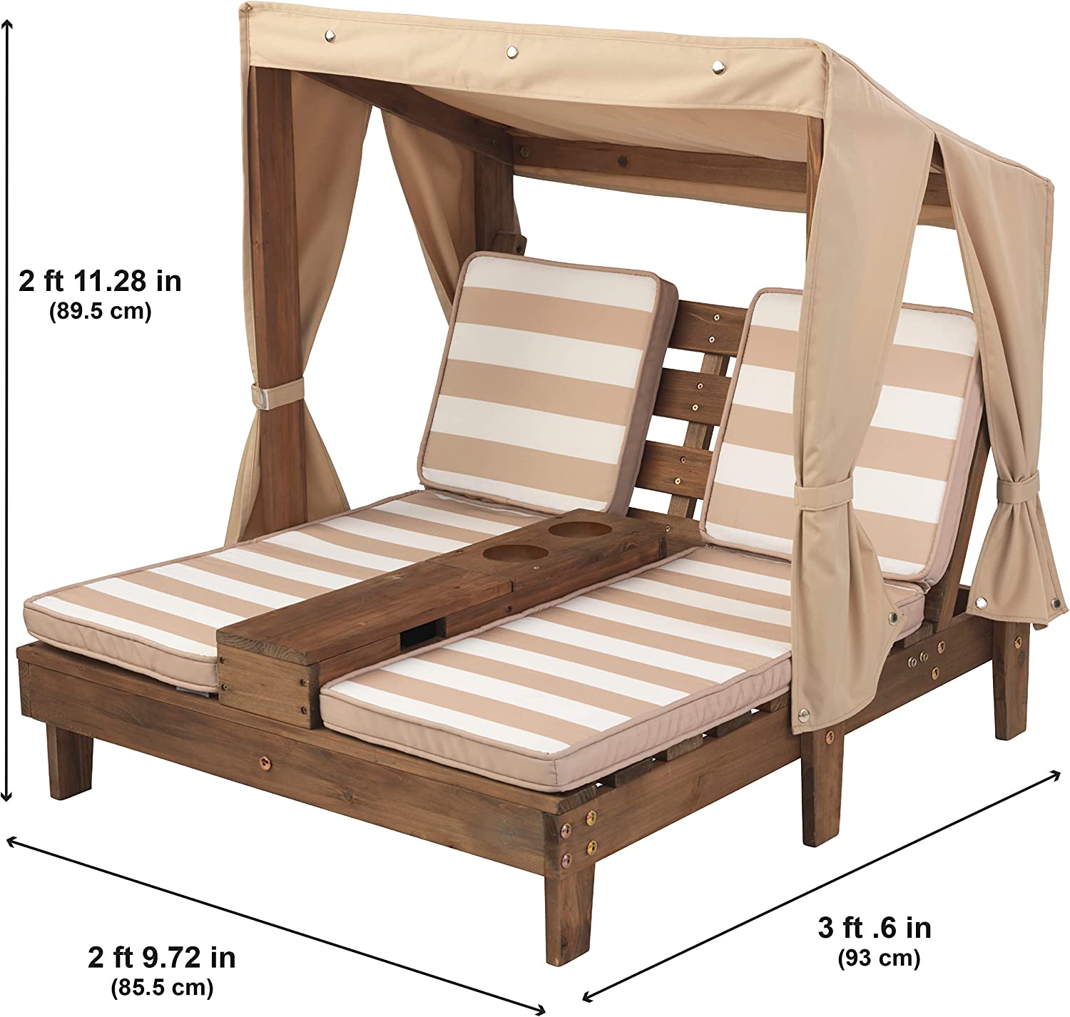【Furniture】KidKraft 534 Double chaise longue avec porte-gobelets - Expresso et écru - en bois , Meuble de jardin pour enfant, 3-6 Ans