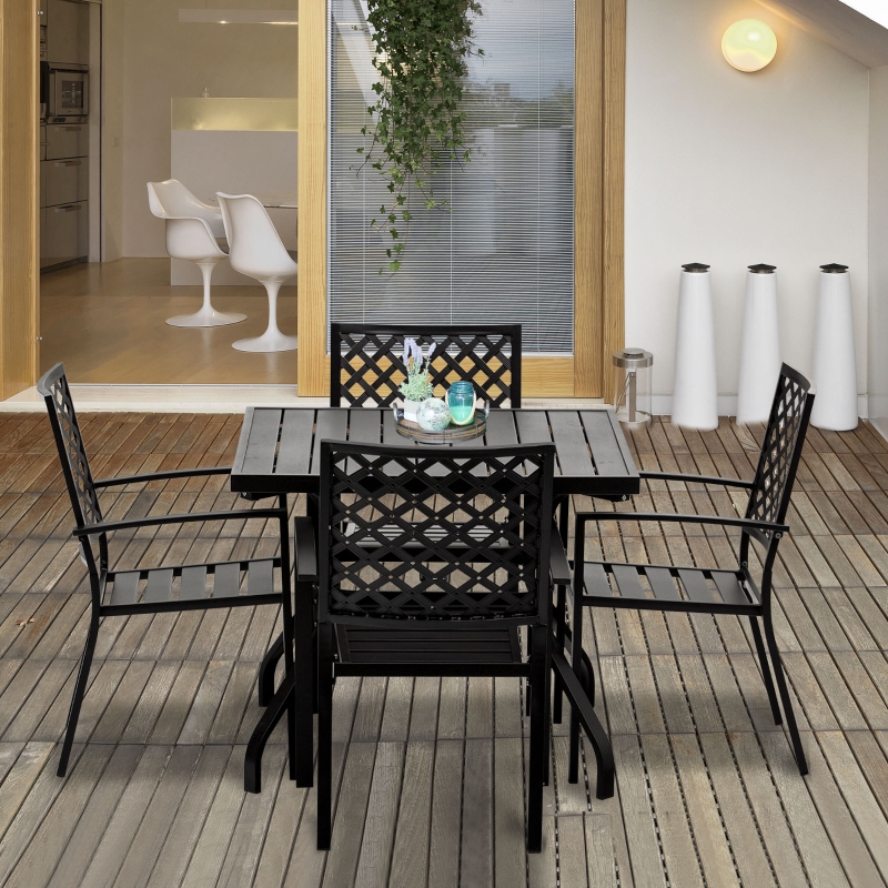 【Furniture】 5 PCs Outdoor Patio Dinning Set for 4 People with Table Modern Stylish Chair Metal Frame, Black