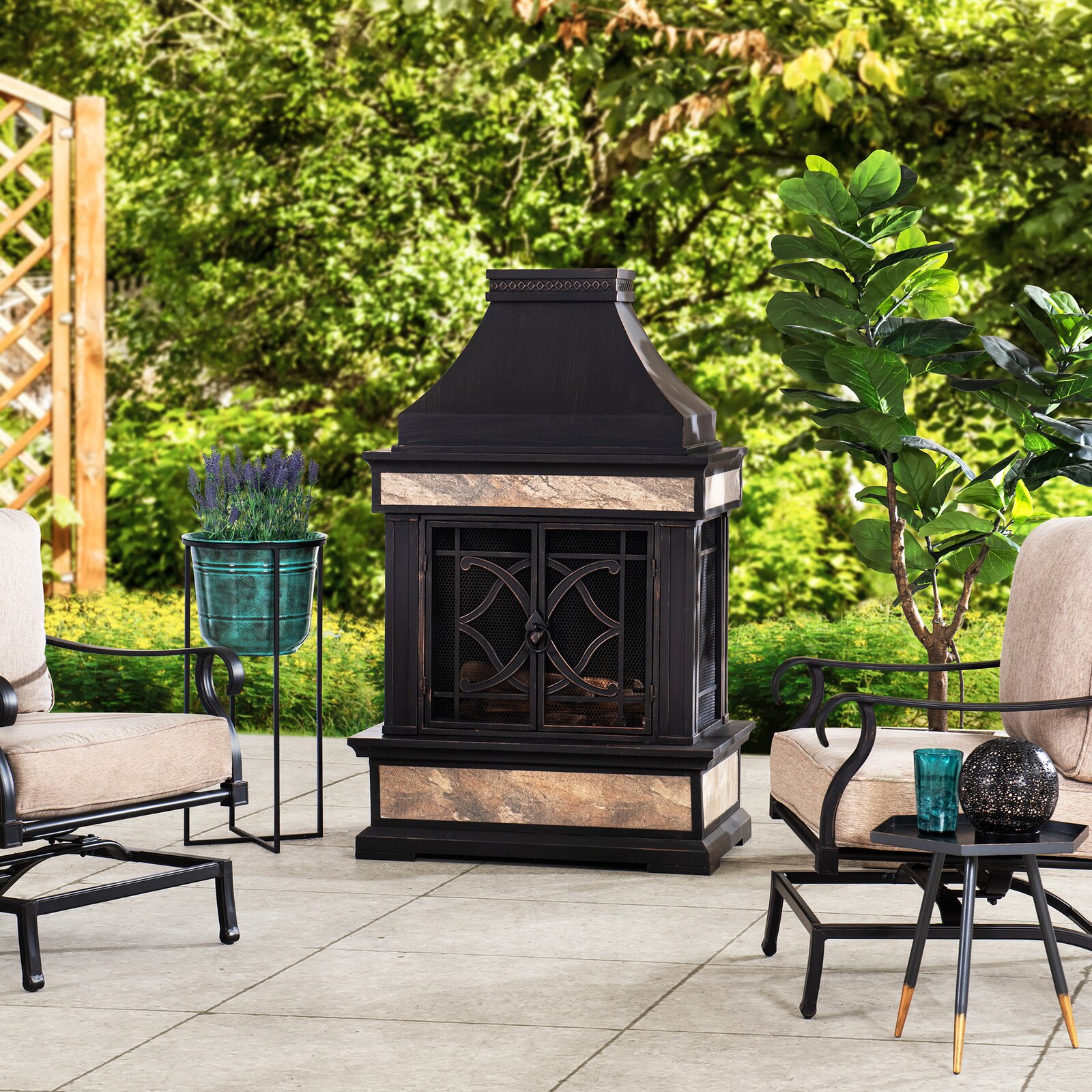【Sports&Outdoors】Sofie 56.7'' H Wood Burning Outdoor Fireplace