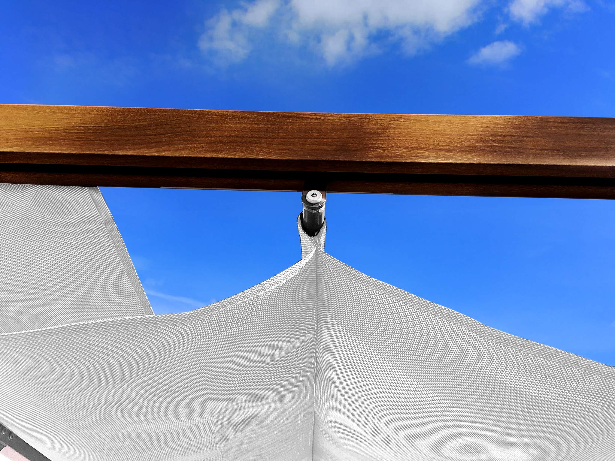 【Home&Garden】11' x 11' Palermo Soft Top Pergola, Chilean Ipe Wood Aluminum Frame Finish with Off-White Canopy