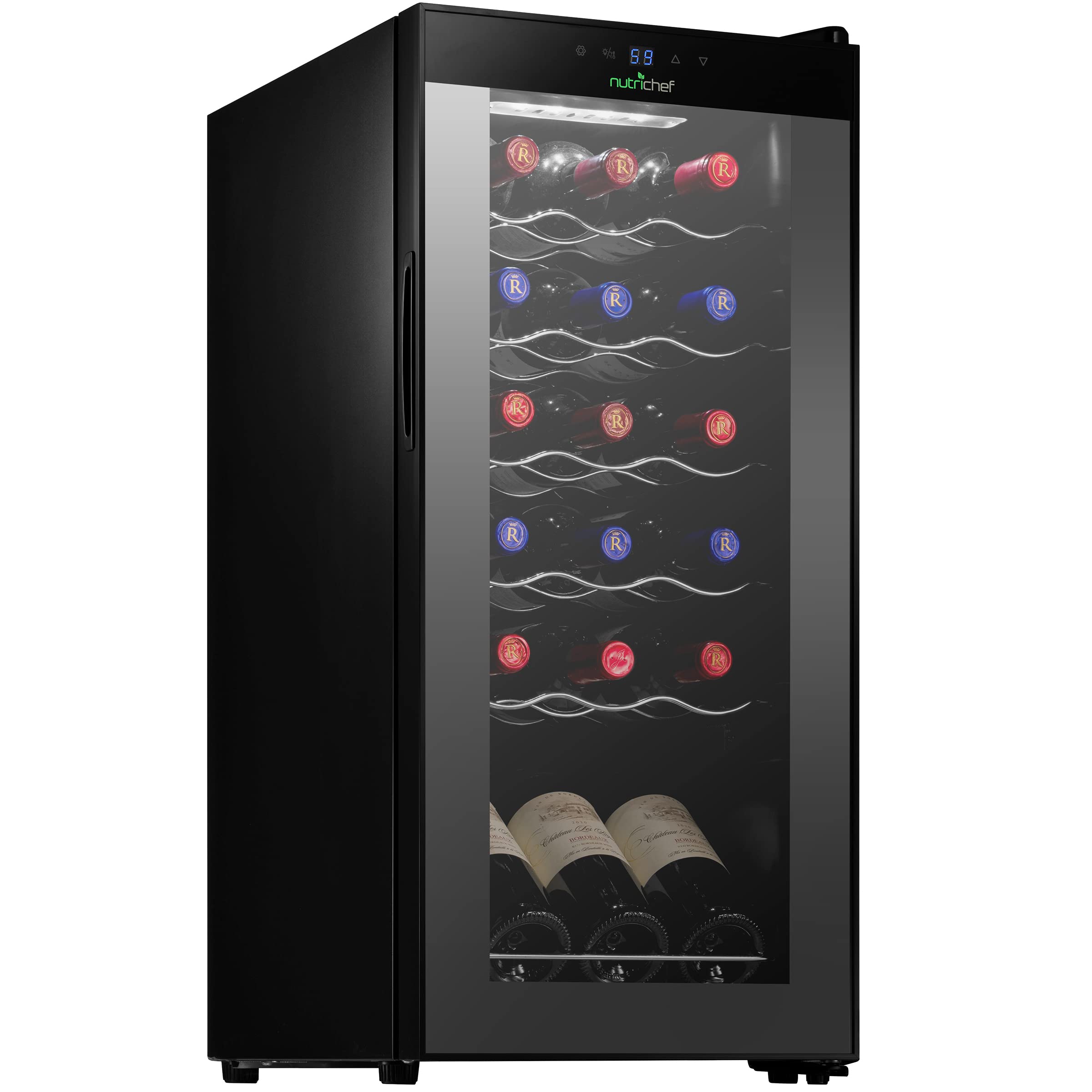 【Appliances】NutriChef PKCWC12 12 Bottle Cooler Refrigerator White and Red Countertop Chiller