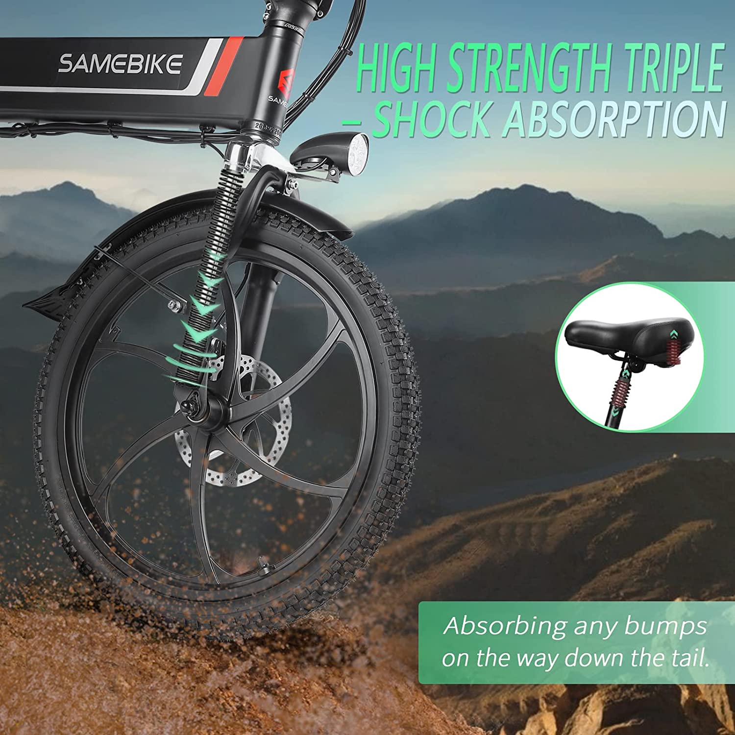【Sports&Outdoors】750W Folding Electric Bike for Adults 20×4.0 All Terrain Fat Tires Mountain Beach Snow Electric Bicycles