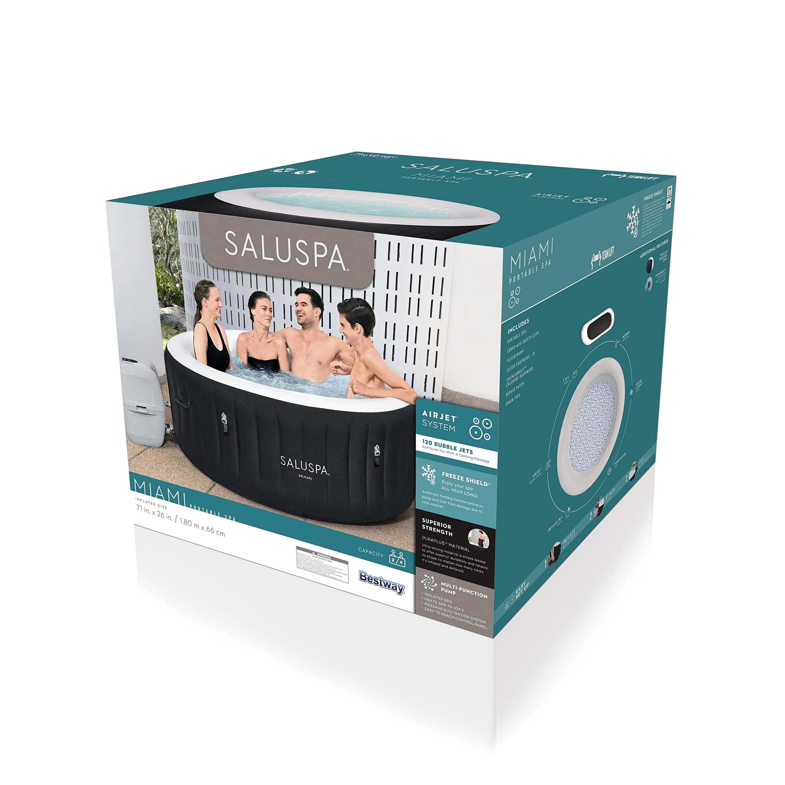 【Sports&Outdoors】SaluSpa Miami Inflatable Hot Tub, 4-Person AirJet Spa
