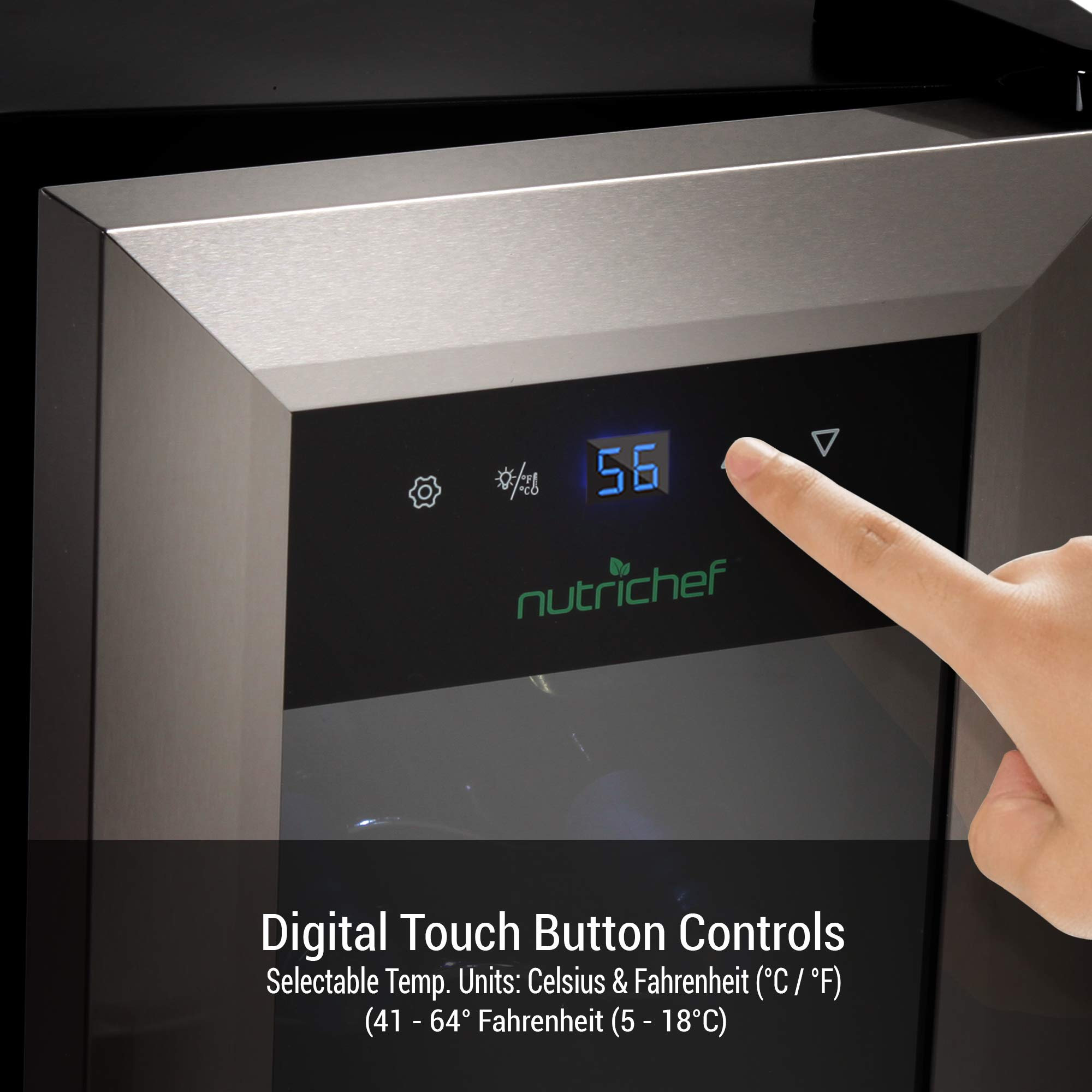 【Appliances】NutriChef PKCWC12 12 Bottle Cooler Refrigerator White and Red Countertop Chiller