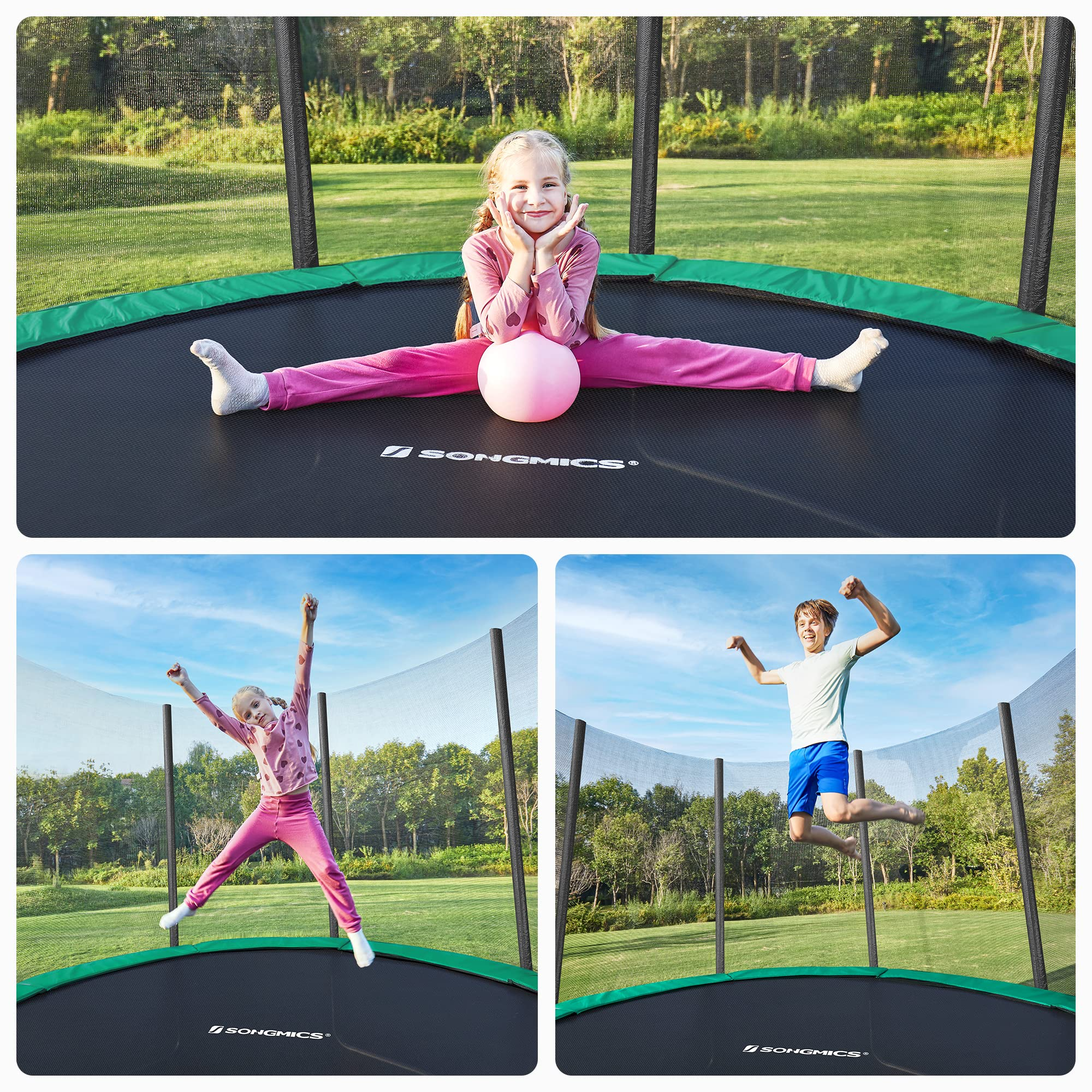 【Baby&Kids】Trampoline, 12 ft Round Trampoline for the Garden with Ladder, Safety Net Enclosure