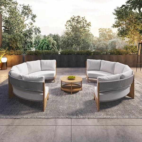 8 Pieces Farmhouse CurvedModular Outdoor PatioSectional Sofa Set withCoffee Table.